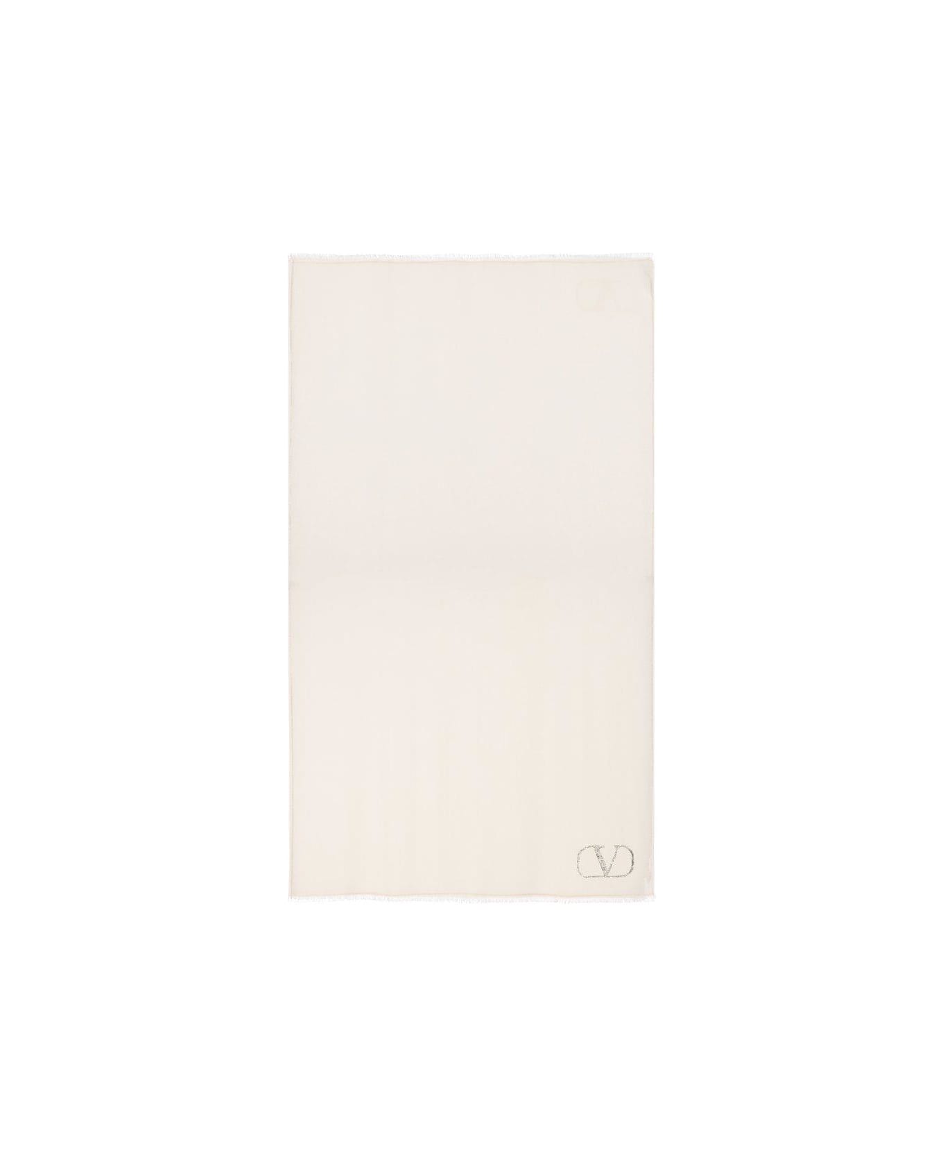 Valentino Garavani Logo Embellished Fringed Edge Scarf - Beige