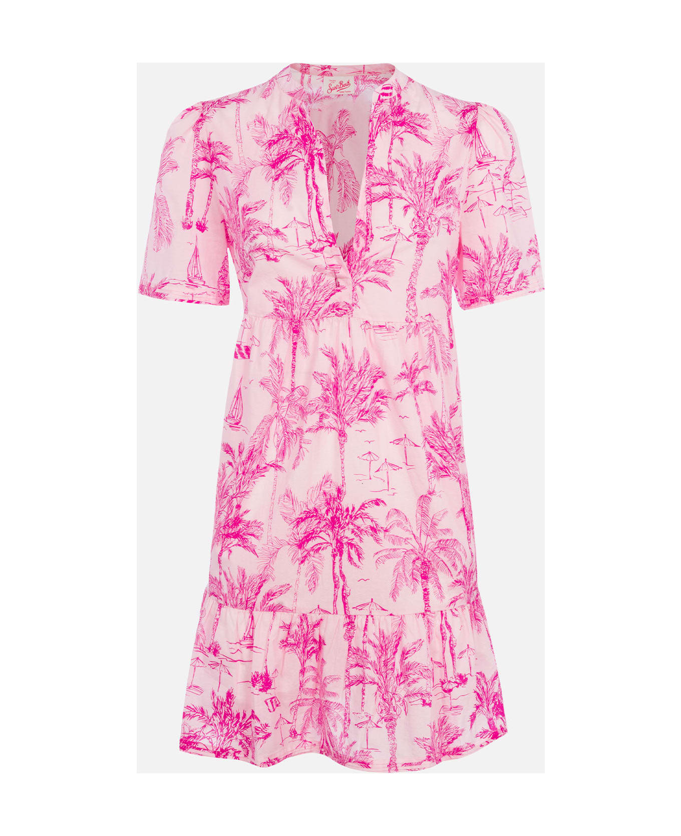 MC2 Saint Barth Woman Cotton Voile Short Dress Siara With Toile De Jouy Print - PINK
