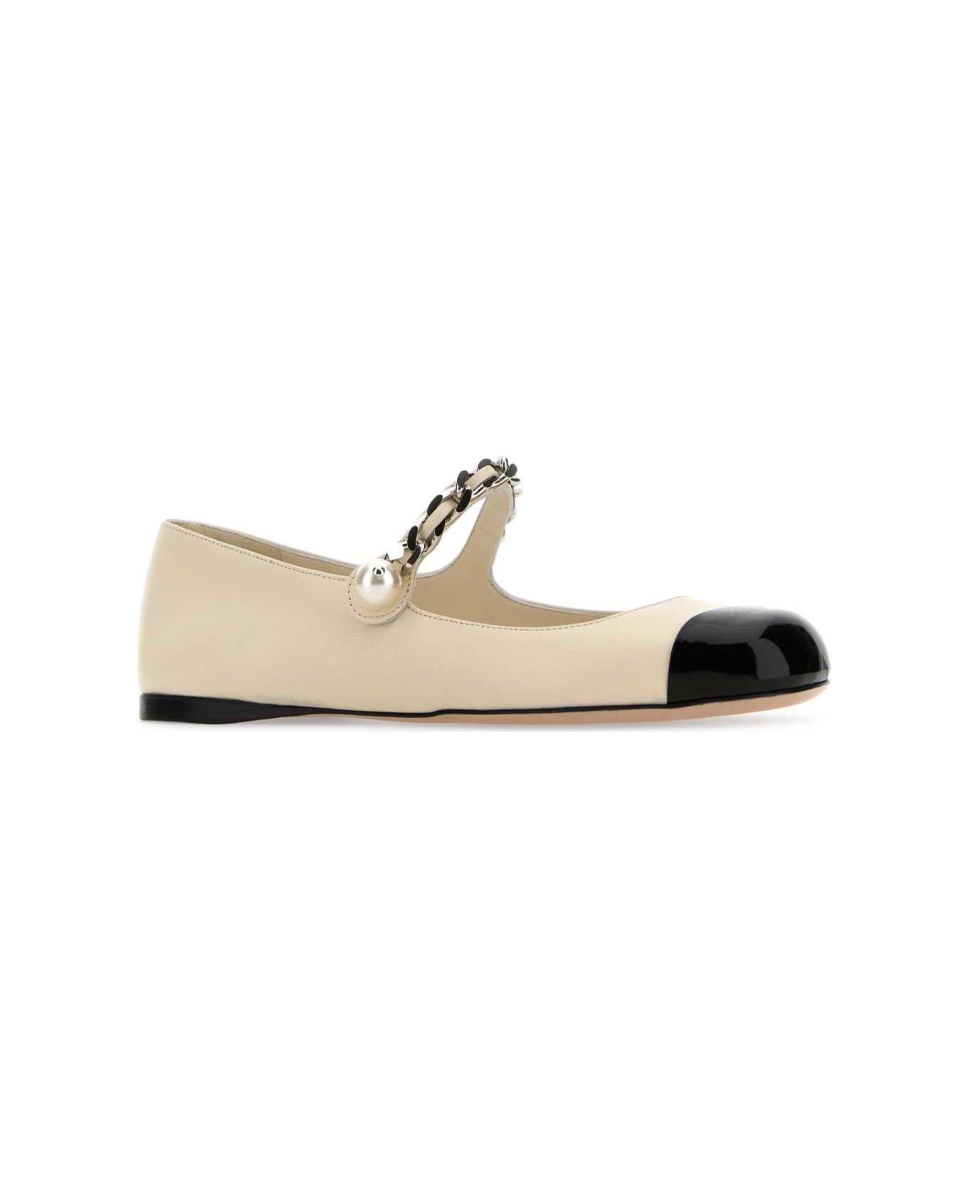 Miu Miu Ivory Leather Ballerinas - AVORIONERO