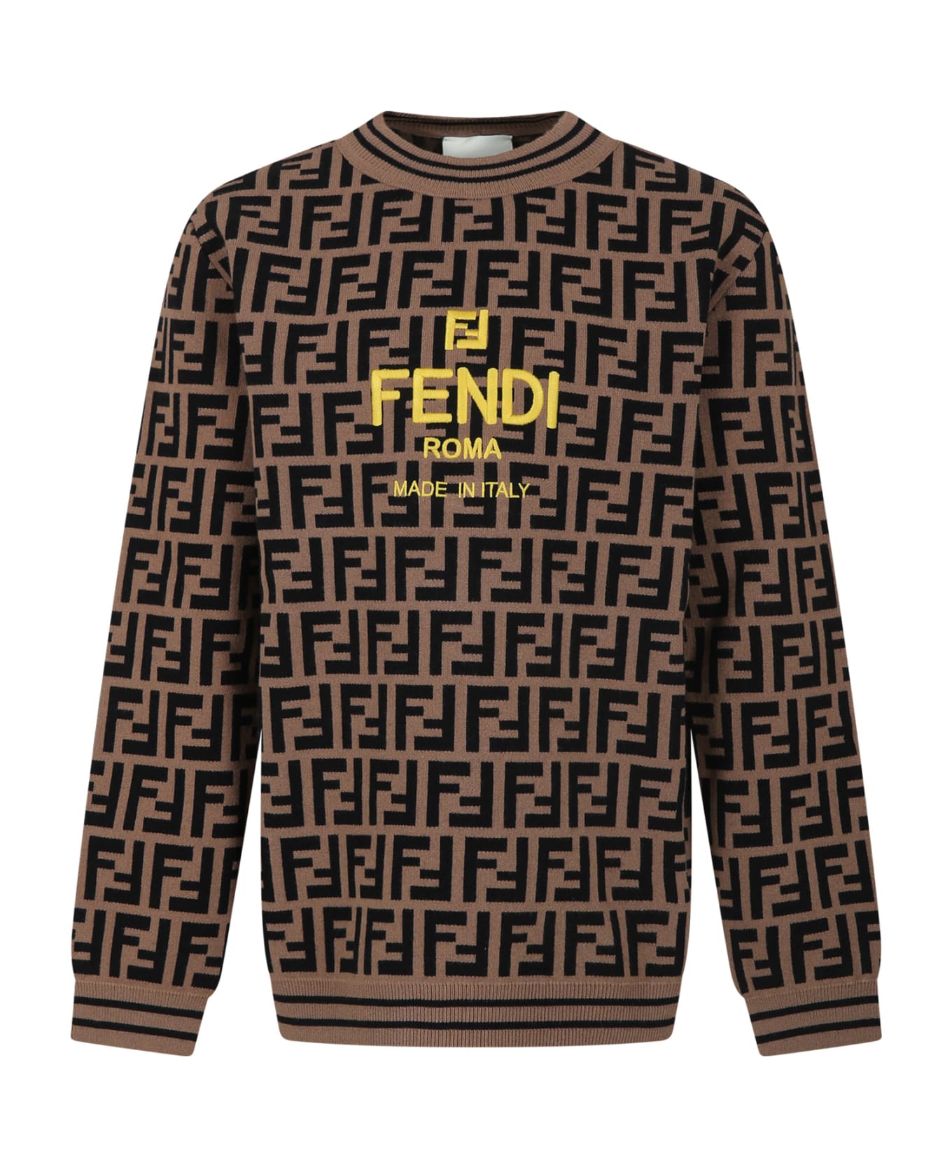 Fendi Brown Sweater For Kids With Iconic Ff - Brown