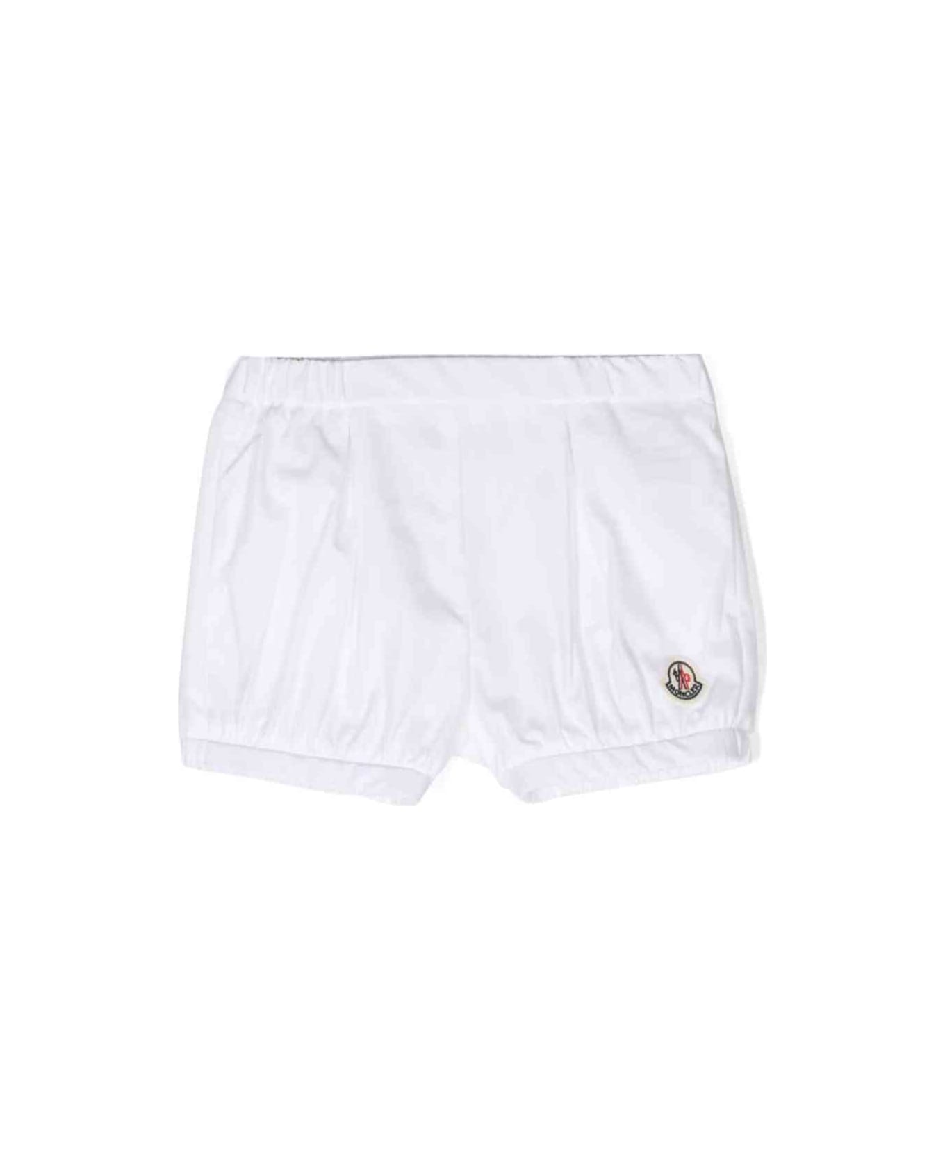 Moncler White Shorts With Logo Patch In Cotton Baby - White