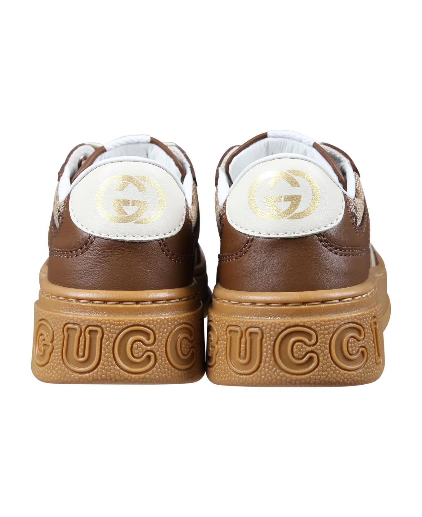 Gucci Brown Sneakers For Kids With Iconic Gg - Brown シューズ