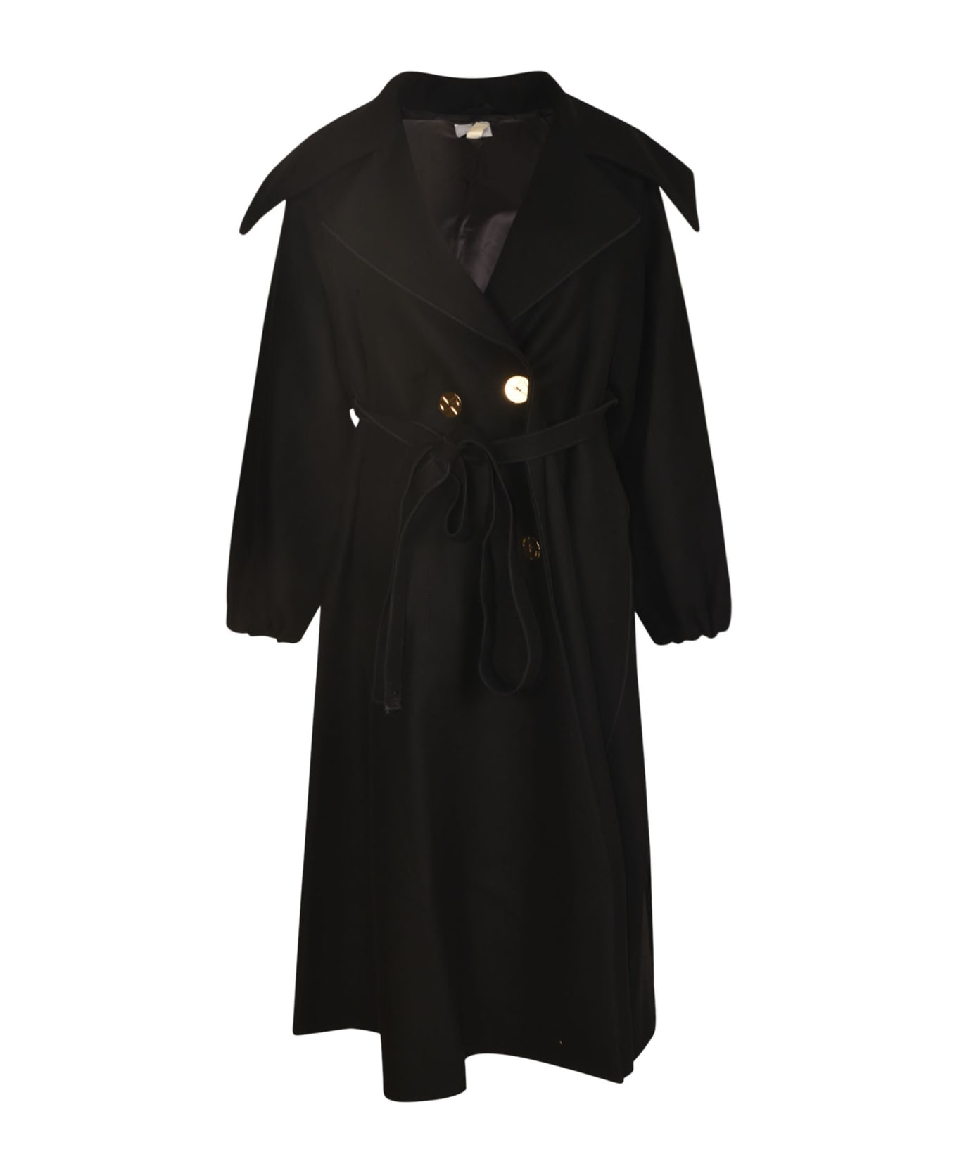 Patou Double-breasted Belted Coat - Black