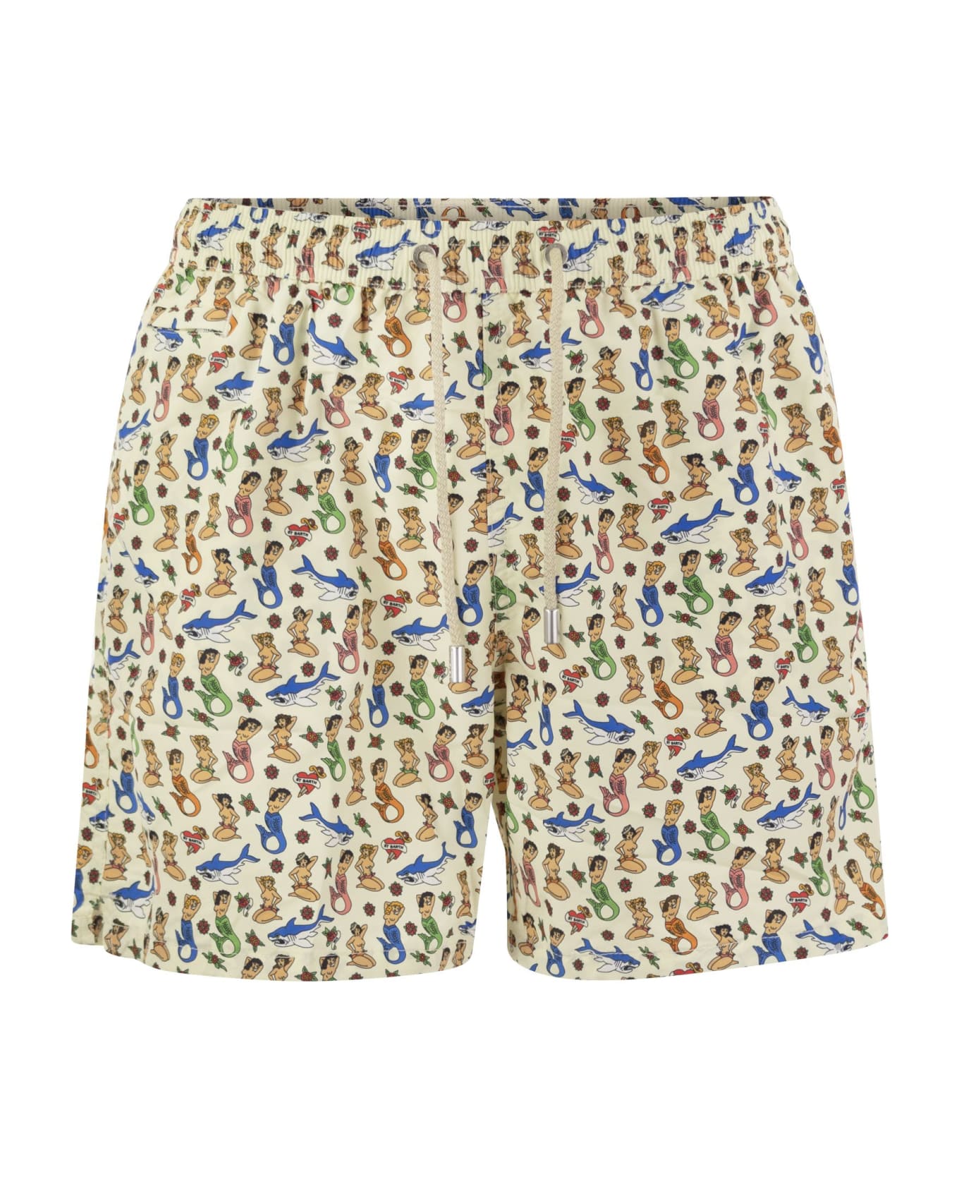 MC2 Saint Barth Lightweight Fabric Swim Boxer Shorts With Print - Cream