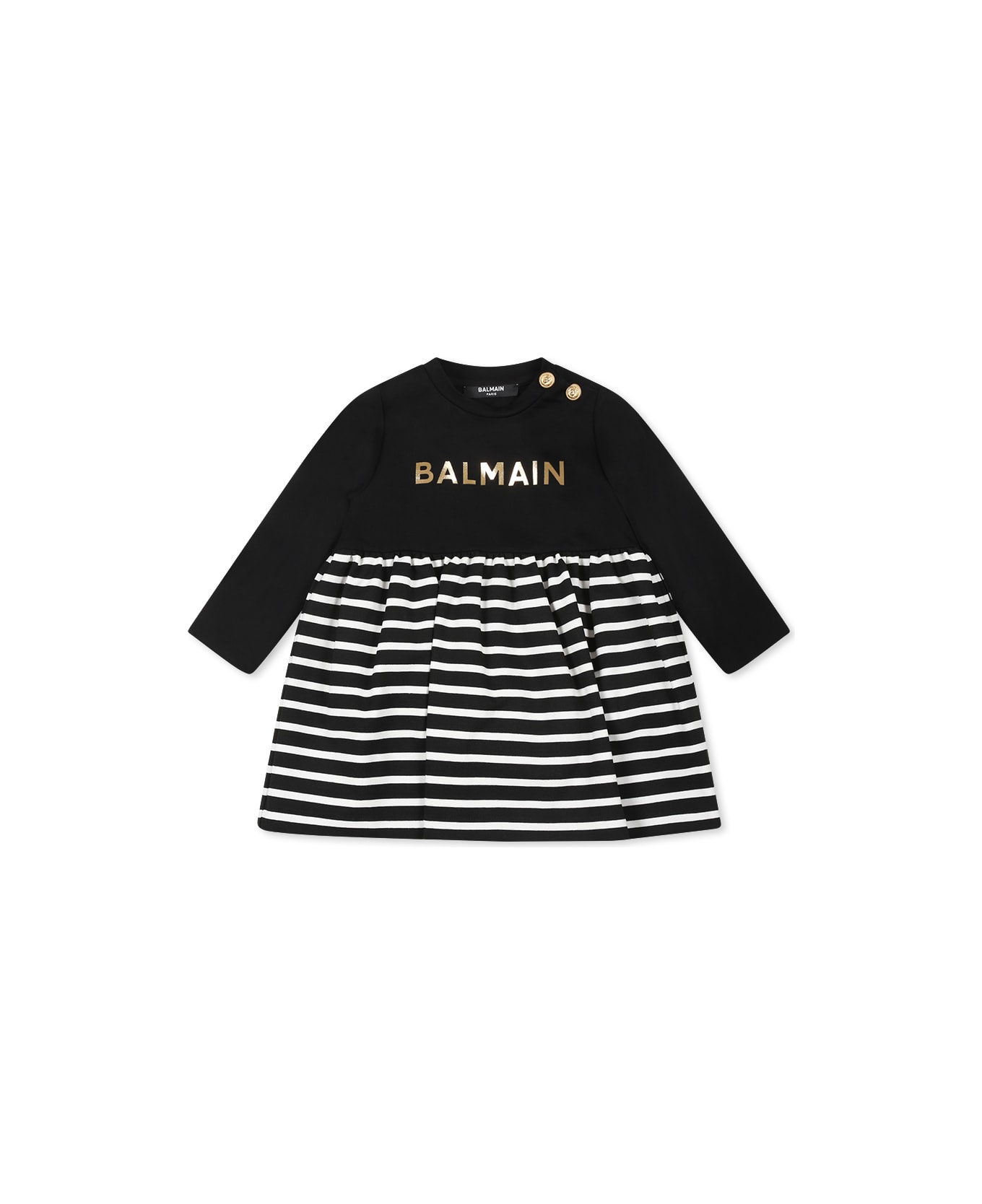 Balmain Black Dress For Baby Girl With Logo - Black