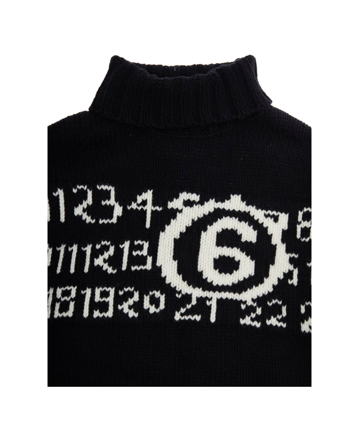 MM6 Maison Margiela Black High-neck Dress With Maxi Logo On The Front In Wool Girl - Black