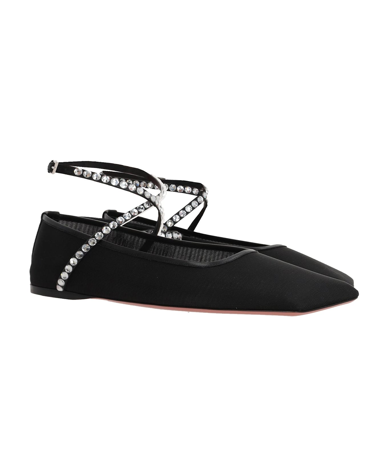 Amina Muaddi Mesh Crystal Ballerina Flats - Black