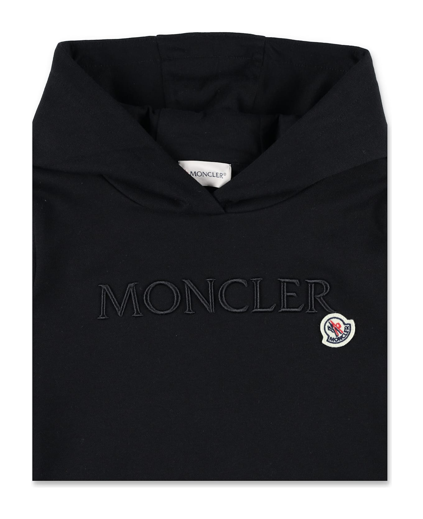 Moncler Kid - Embroidered Tonal Logo Cotto Hoodie - BLACK