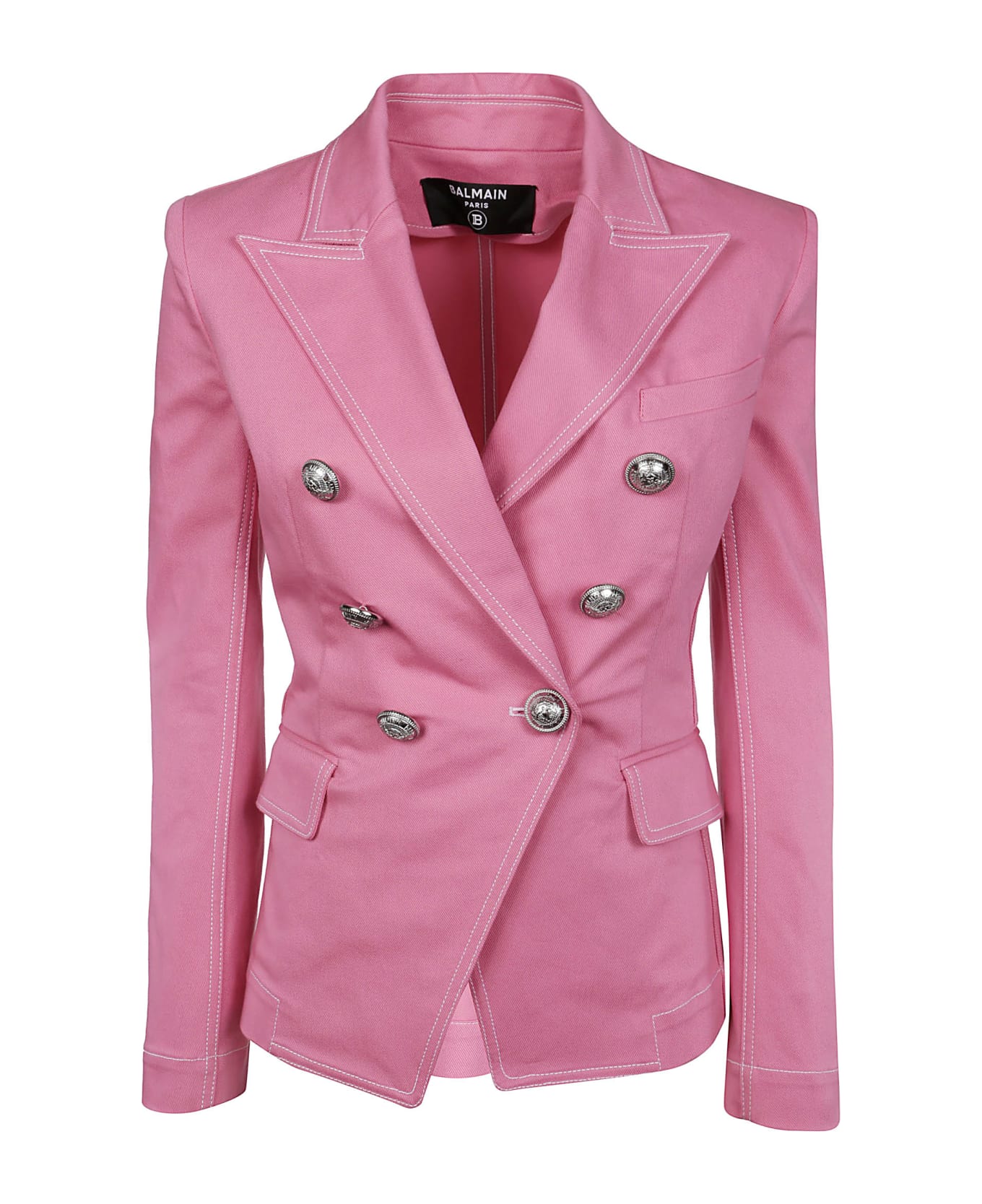 Balmain Double-breasted Denim Blazer - Rose