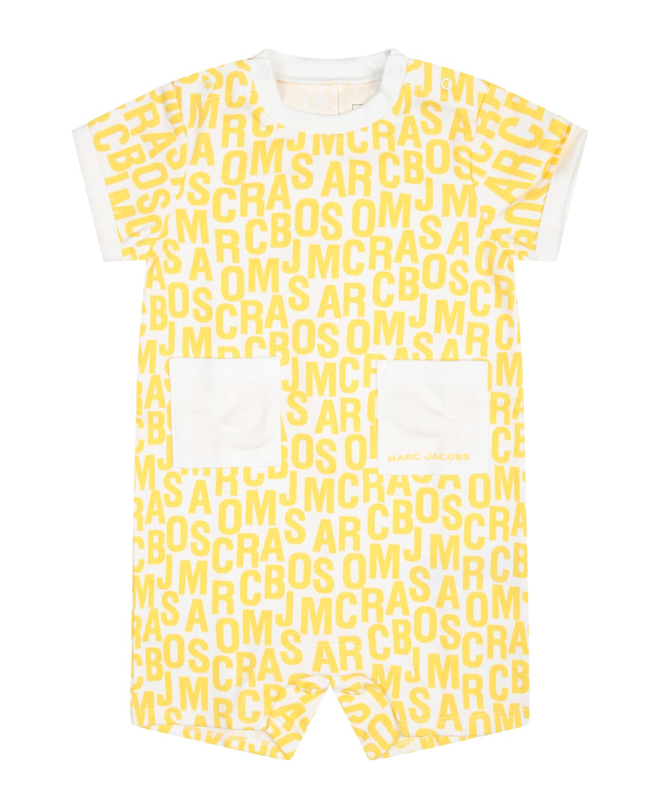 Marc Jacobs White Romper For Babies With Logo - Yellow ボディスーツ＆セットアップ