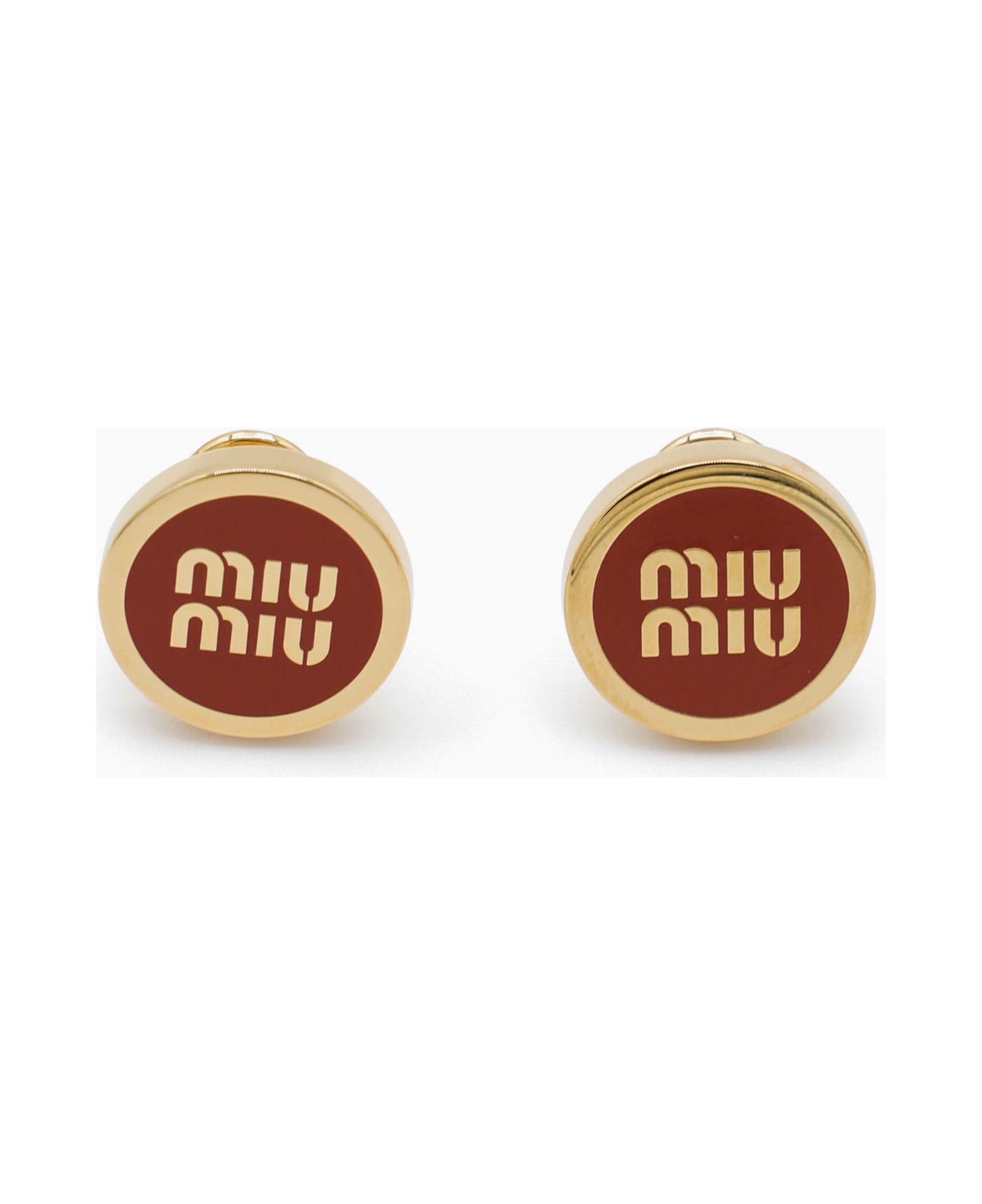 Miu Miu Brown And Gold Metal Earrings - Ruggine
