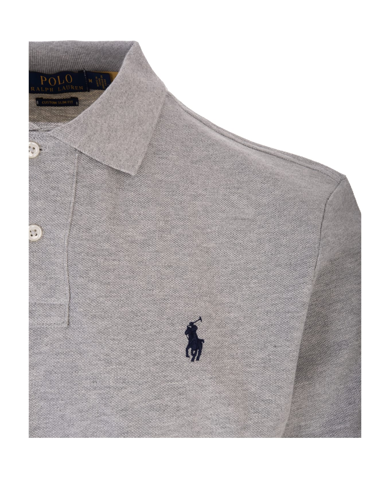 Polo Ralph Lauren Man Slim-fit Custom Polo Shirt In Grey Pique' With Contrast Pony ポロシャツ