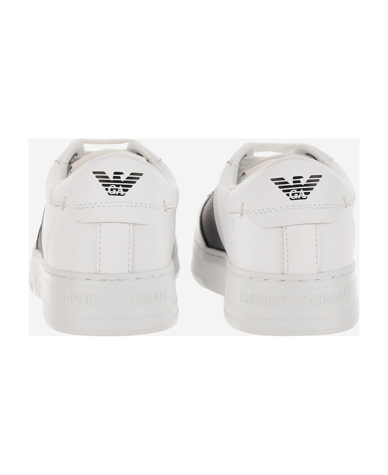 Emporio Armani Leather Sneakers With Logo - White