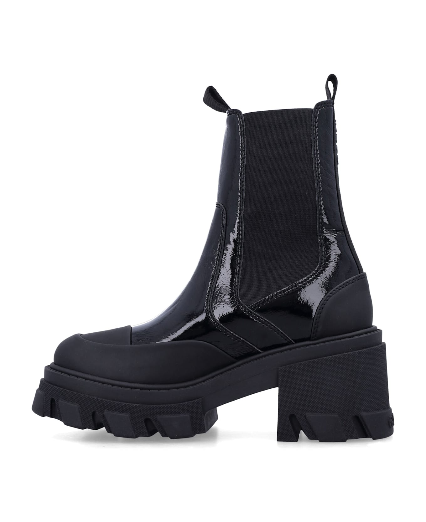 Ganni Cleated Heeled Mid Chelsea Boots - BLACK