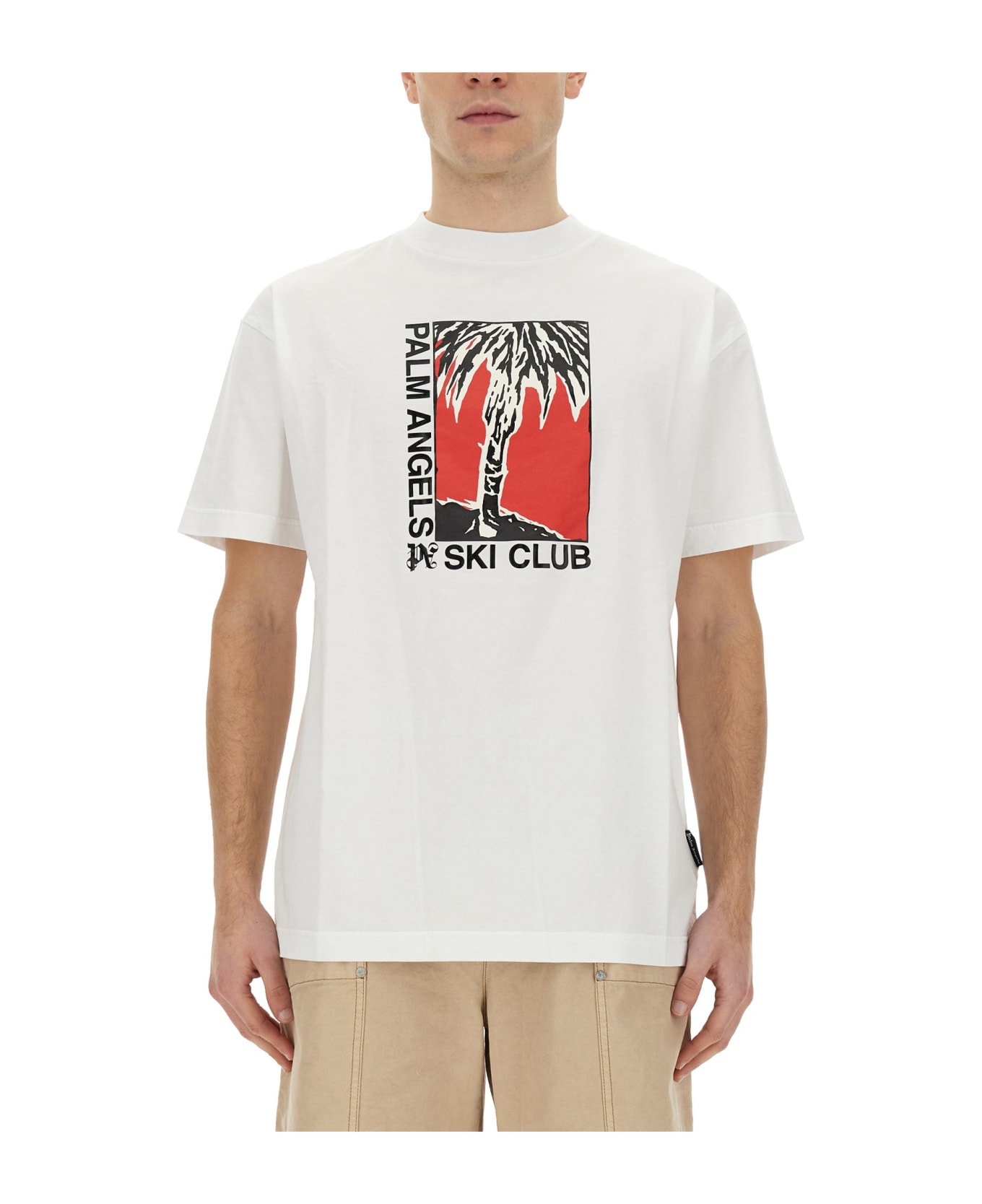 Palm Angels Cotton T-shirt With Graphic Print And Logo - White