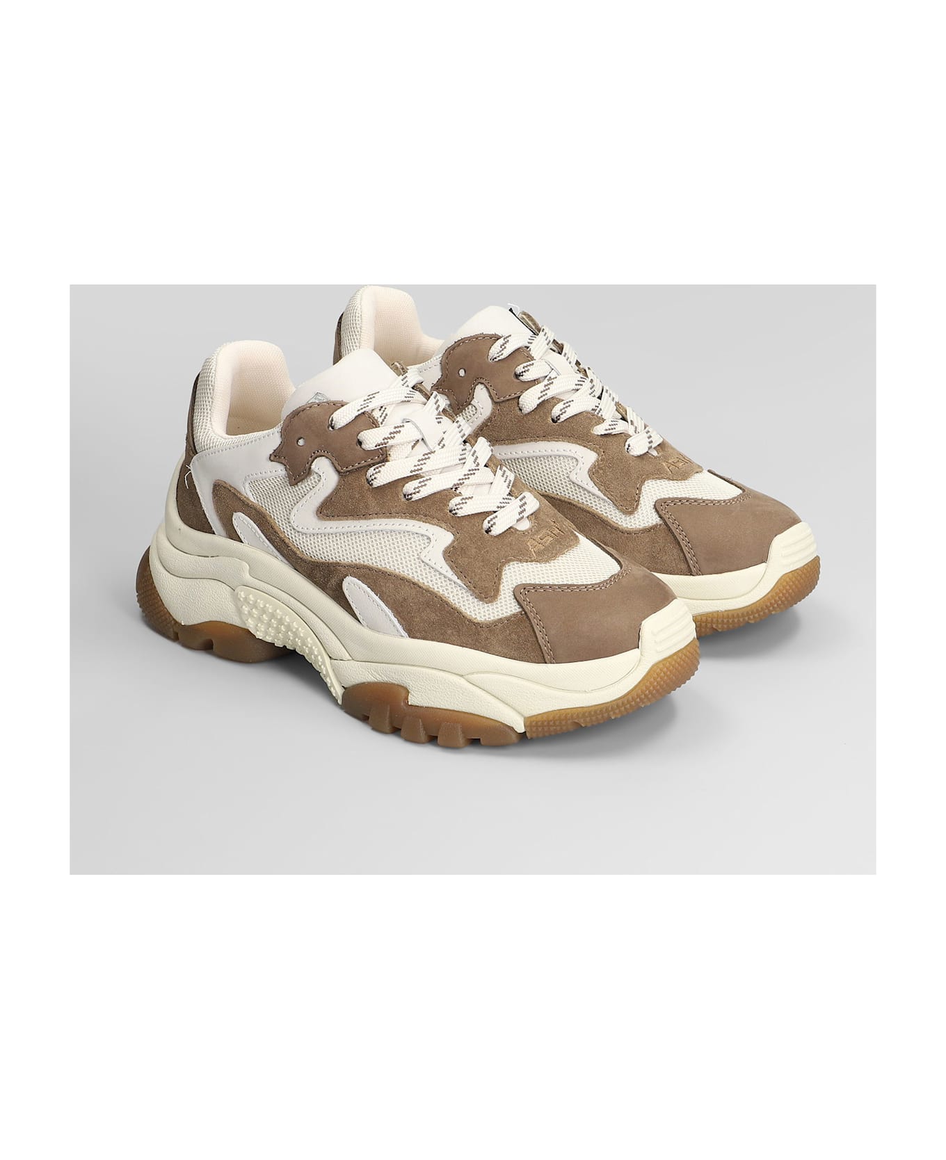 Ash Addict Sneakers In Taupe Suede And Fabric - taupe