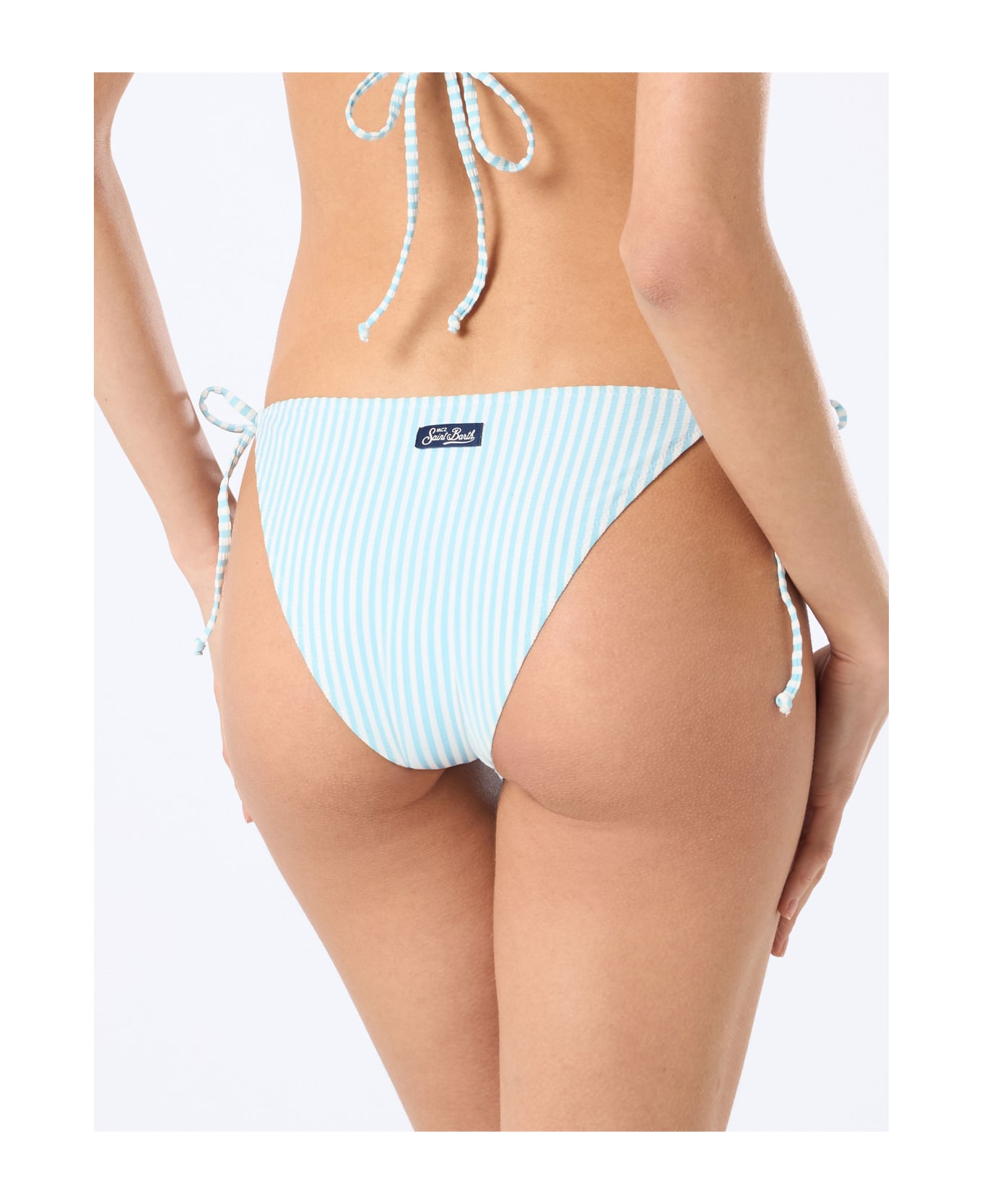 MC2 Saint Barth Woman Seersucker Striped Classic Swim Briefs Virgo - SKY