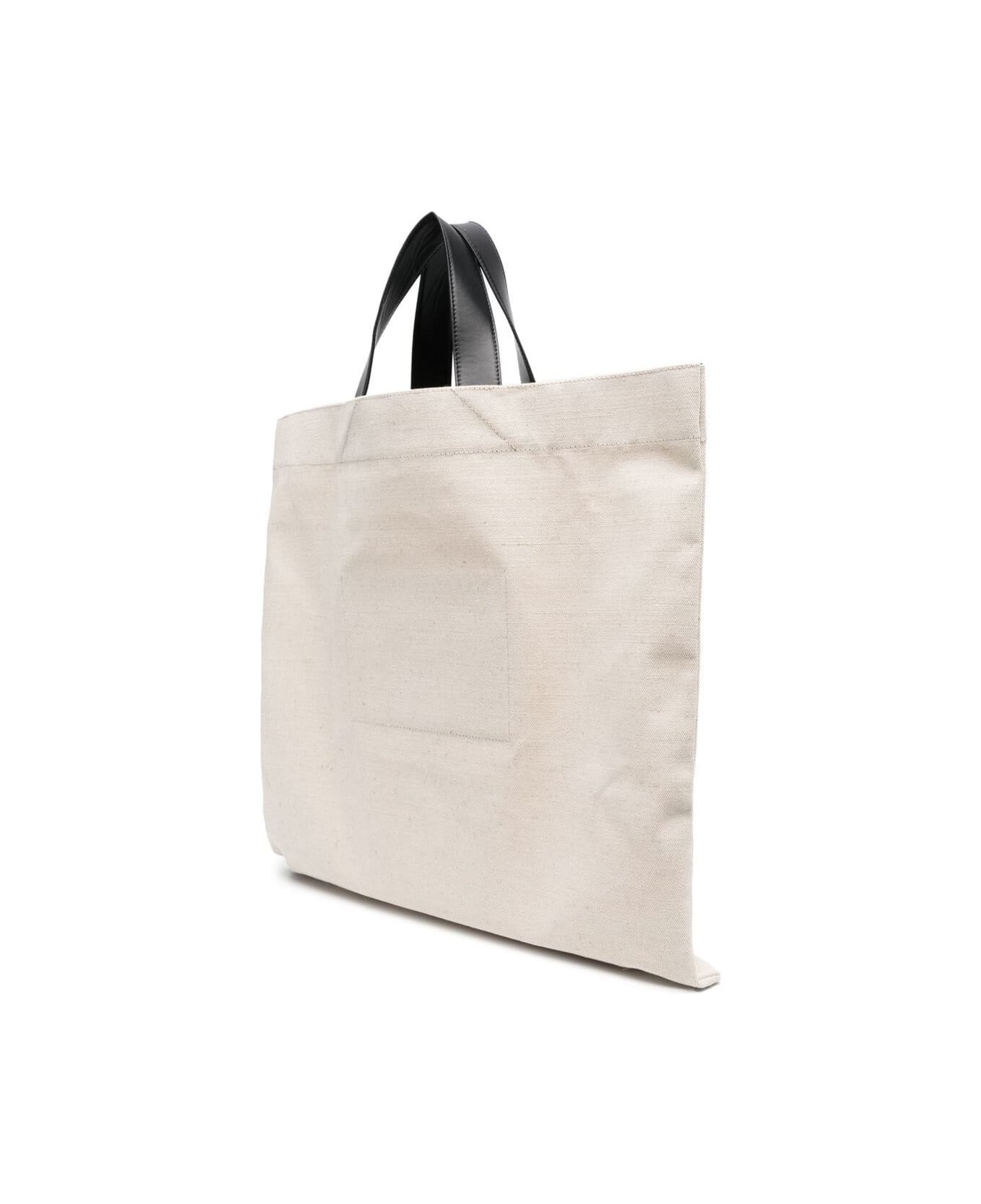 Jil Sander White Tote Bag With Logo Print In Canvas Man - Beige トートバッグ