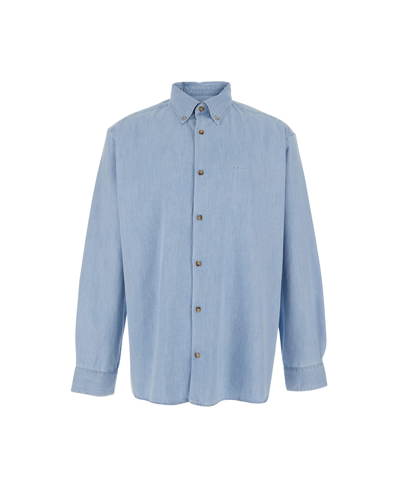 A.P.C. 
mathia
 Light Blue Shirt With Classic Collar And Logo Lettering Embroidery On The Front In Cotton Man - Light blue