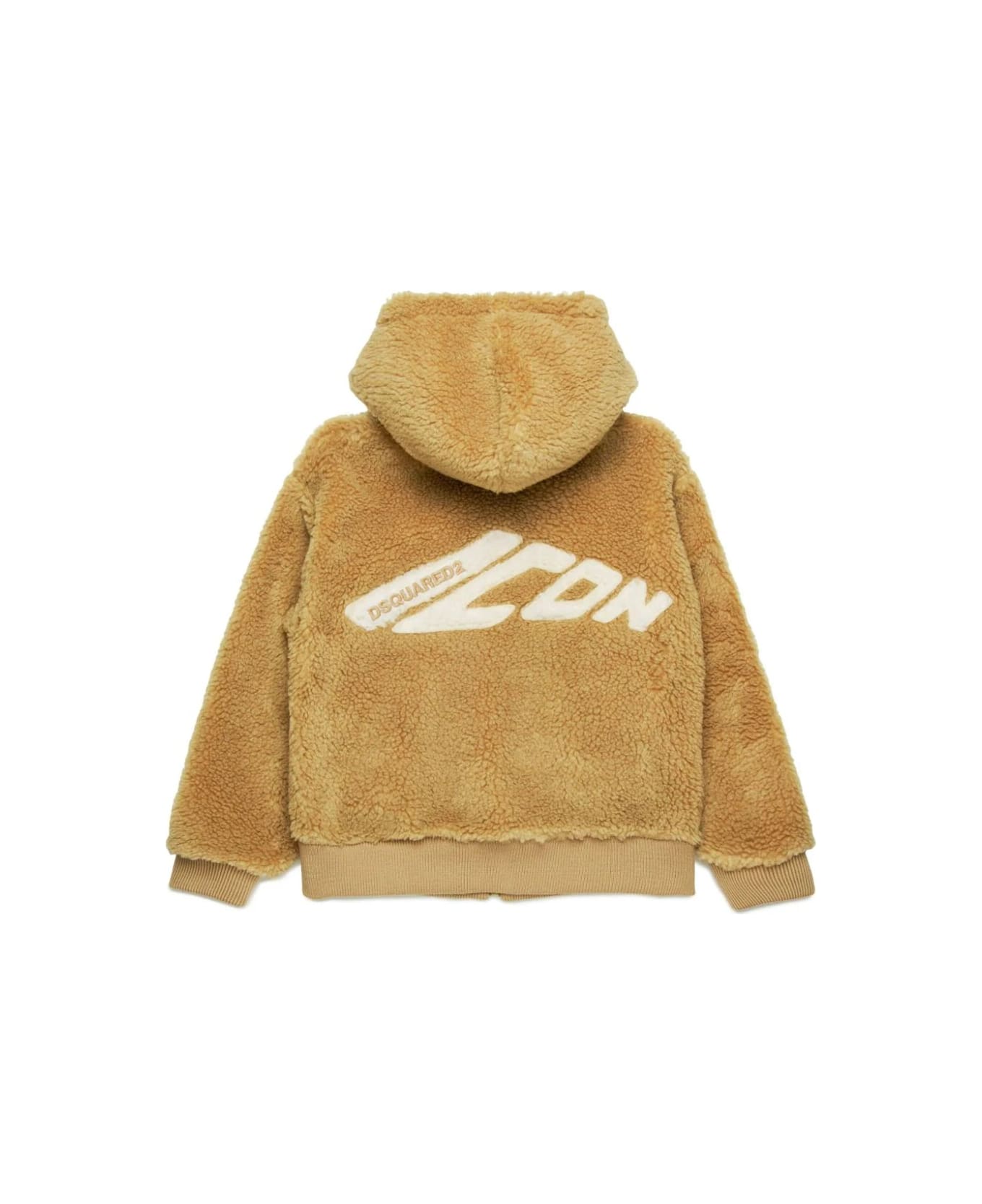 Dsquared2 Icon Hooded Jacket In Beige Teddy - Brown