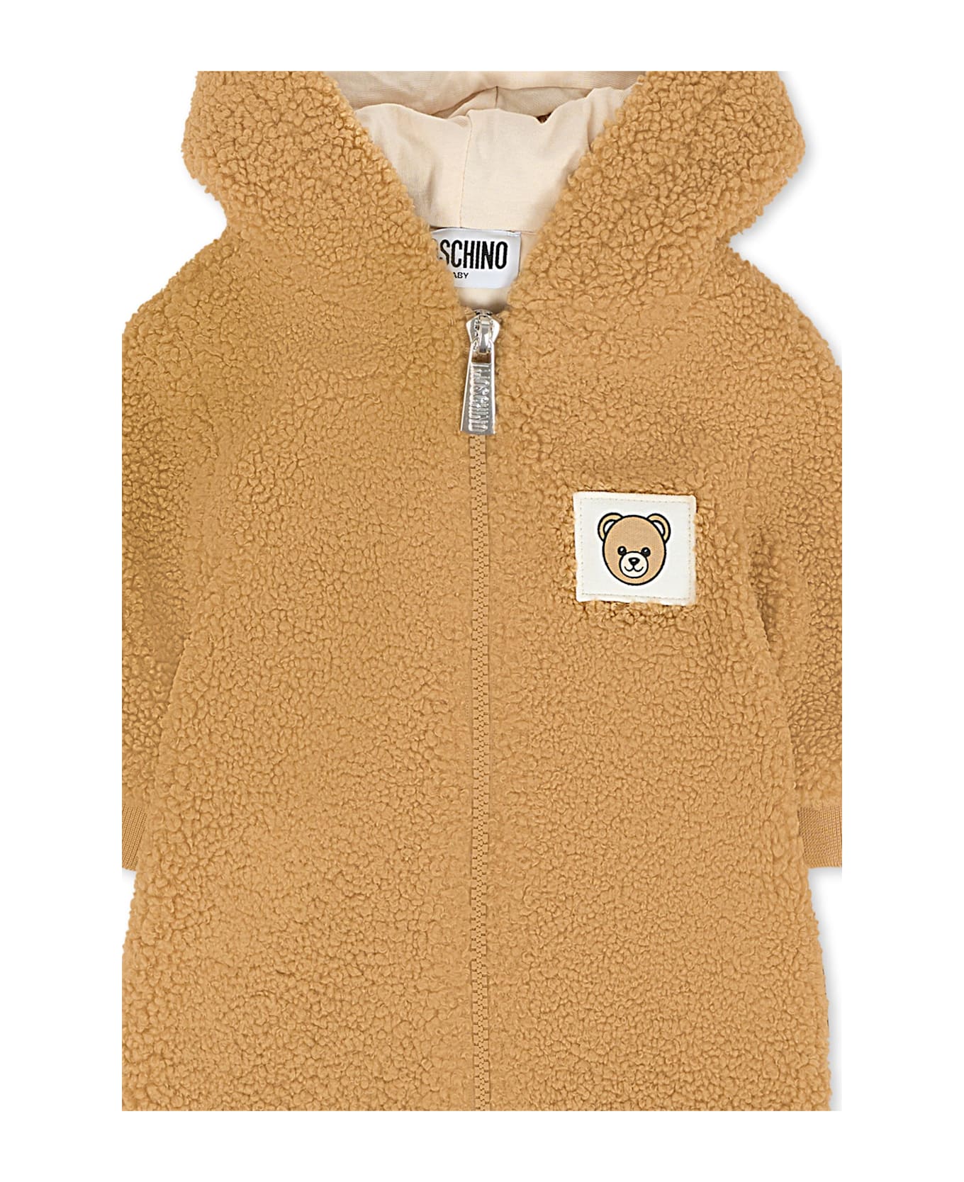 Moschino Brown Faux Fur Coat For Babykids With Teddy Bear - Brown