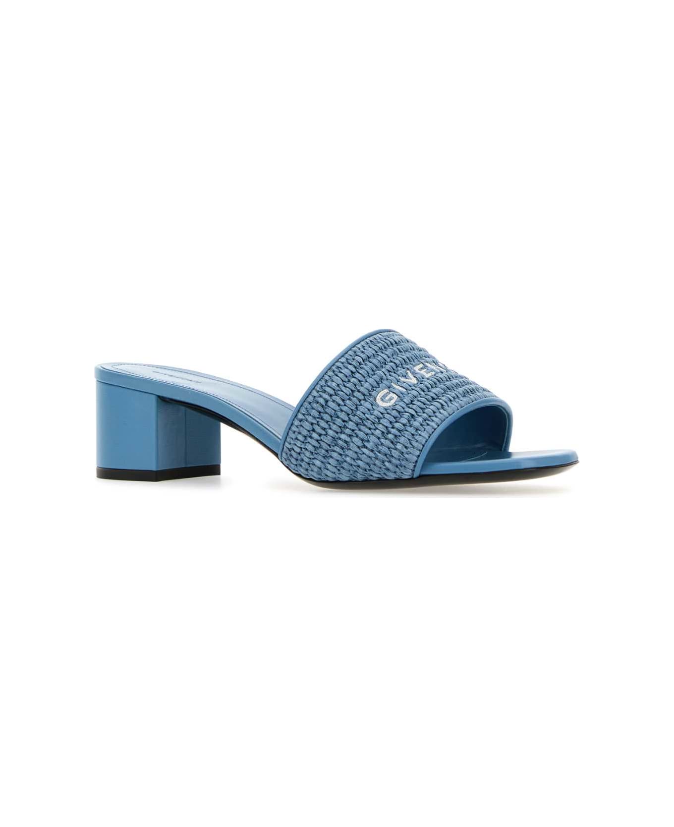 Givenchy Denim Blue Raffia 4g Mules - DENIMBLUE