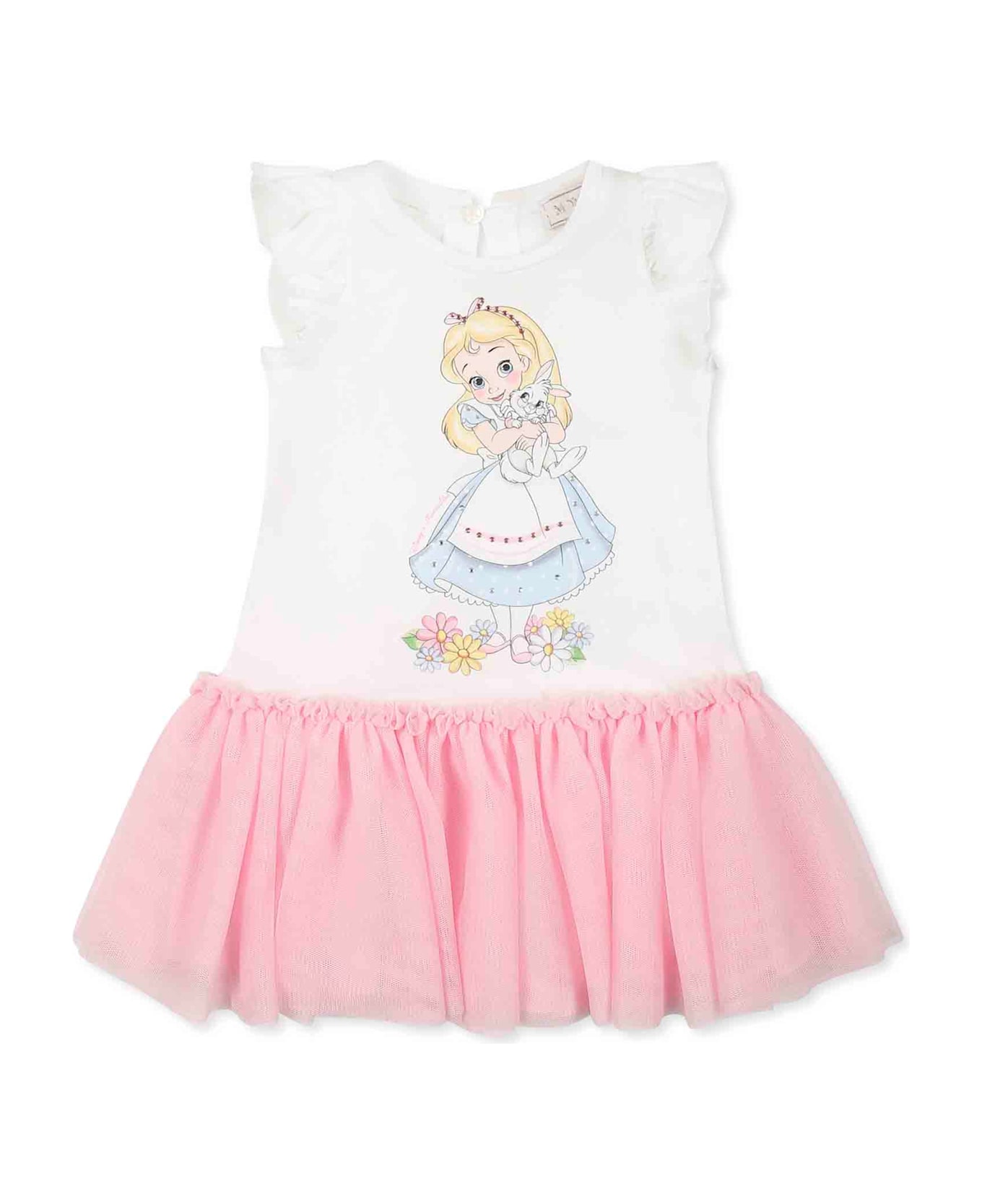 Monnalisa Multicolor Dress For Baby Girl With Alice In Wonderland - Multicolor