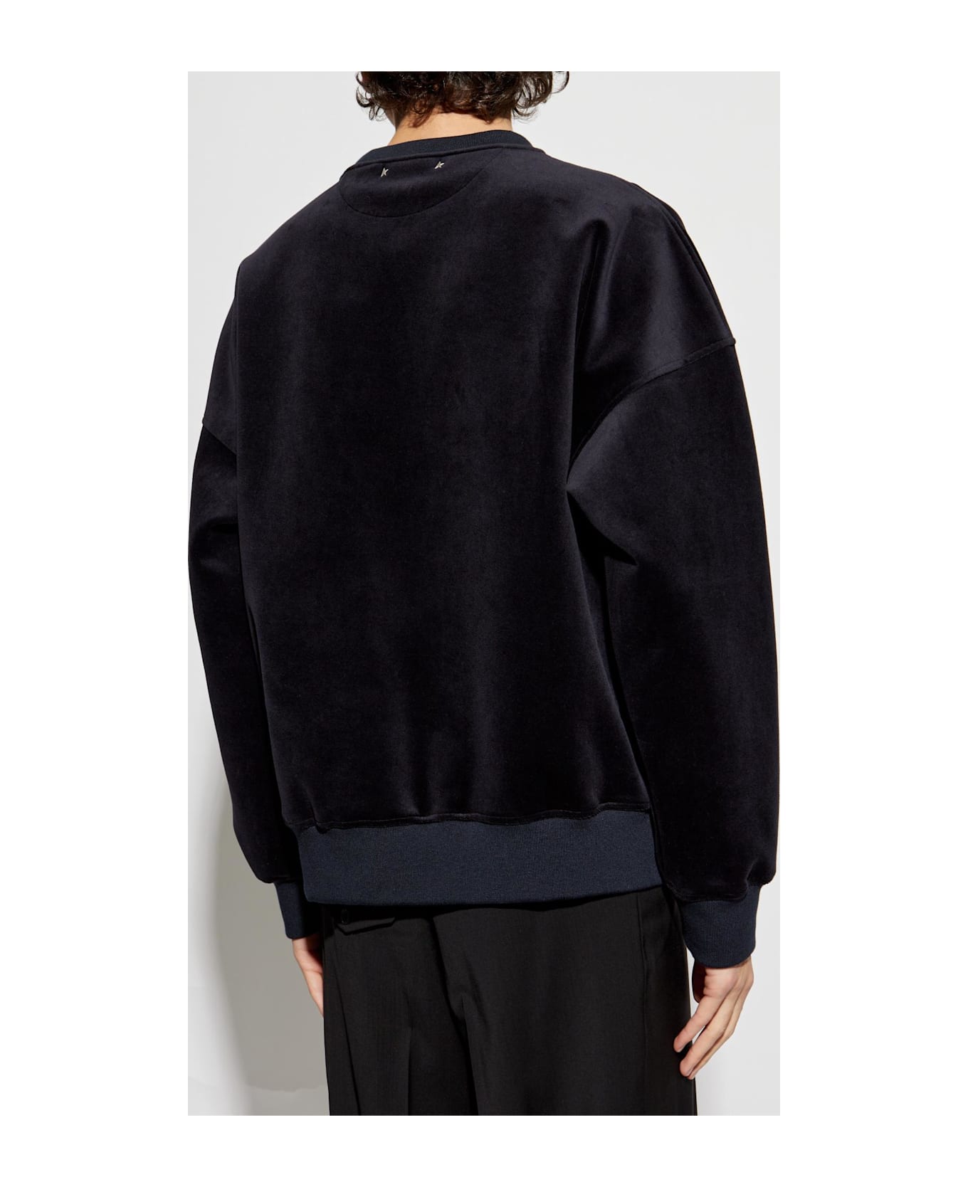 Golden Goose Velour Sweatshirt With Logo - Sky captain/heritage white
