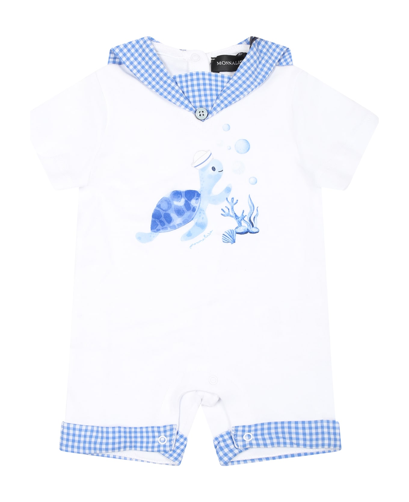 Monnalisa White Babygrow For Baby Boy With Turtle Print - White ボディスーツ＆セットアップ