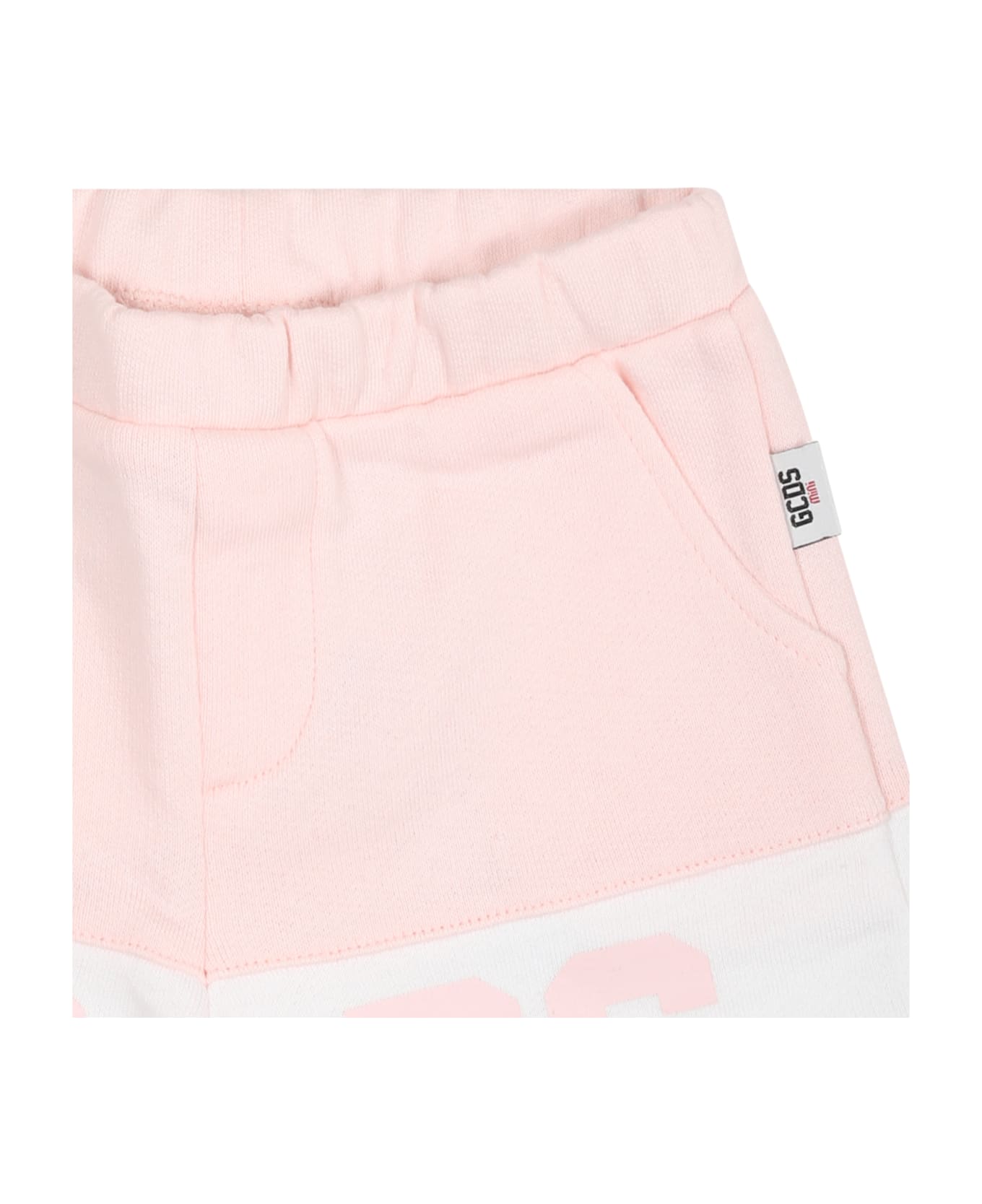 GCDS Mini Pink Sports Shorts For Babies With Logo - Pink