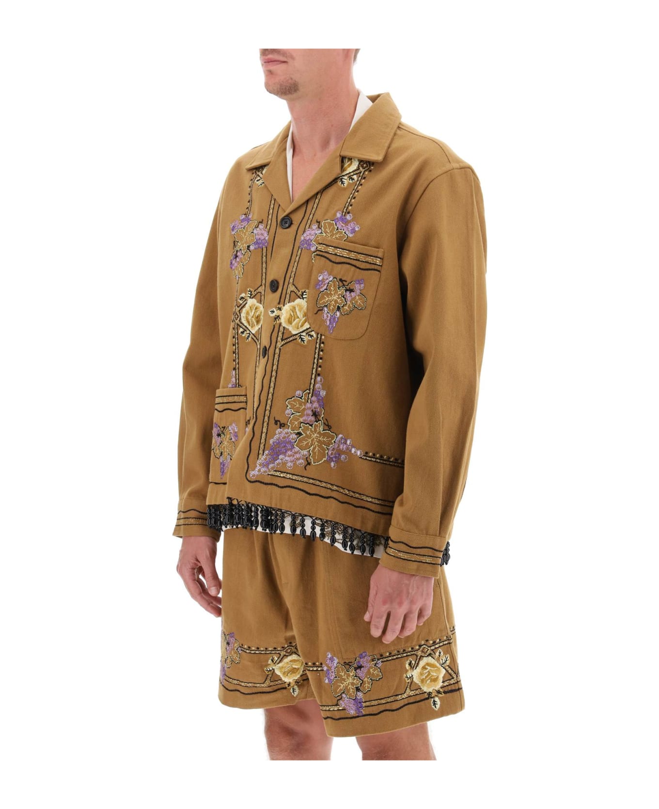 Bode Autumn Royal Overshirt With Embroideries And Beadworks - BROWN MULTI (Brown)