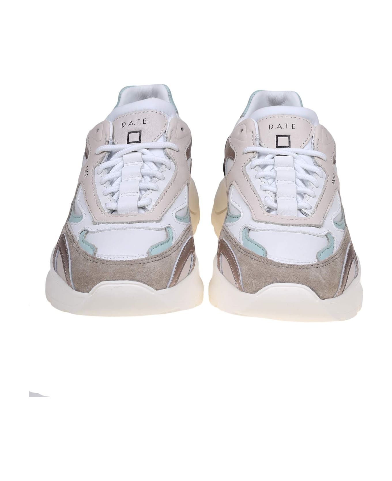 D.A.T.E. Fuga Sneakers In White/ Cream Leather And Suede - Cream