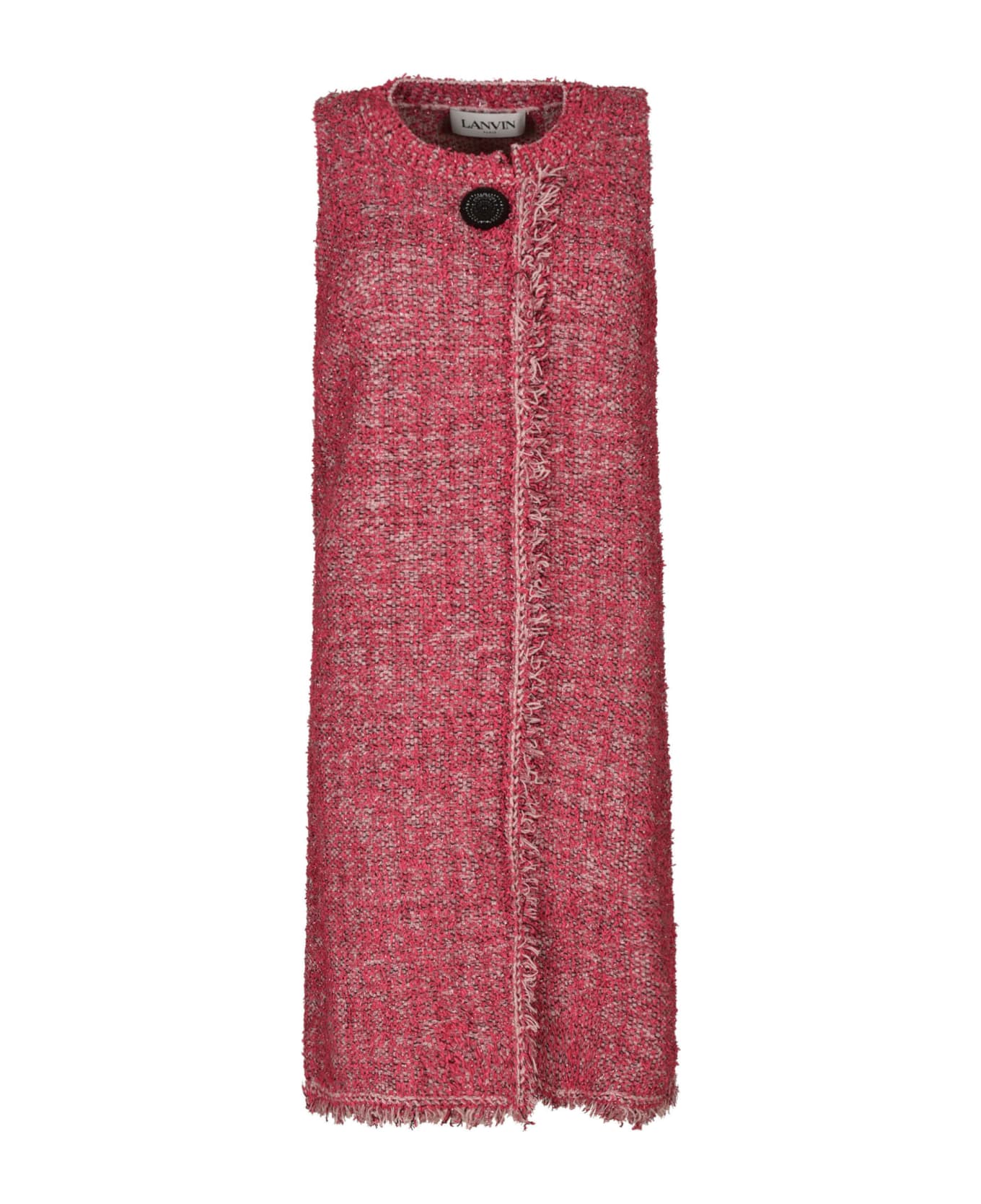 Lanvin Fringe Trimmed Tweed Sleeveless Dress - Pink