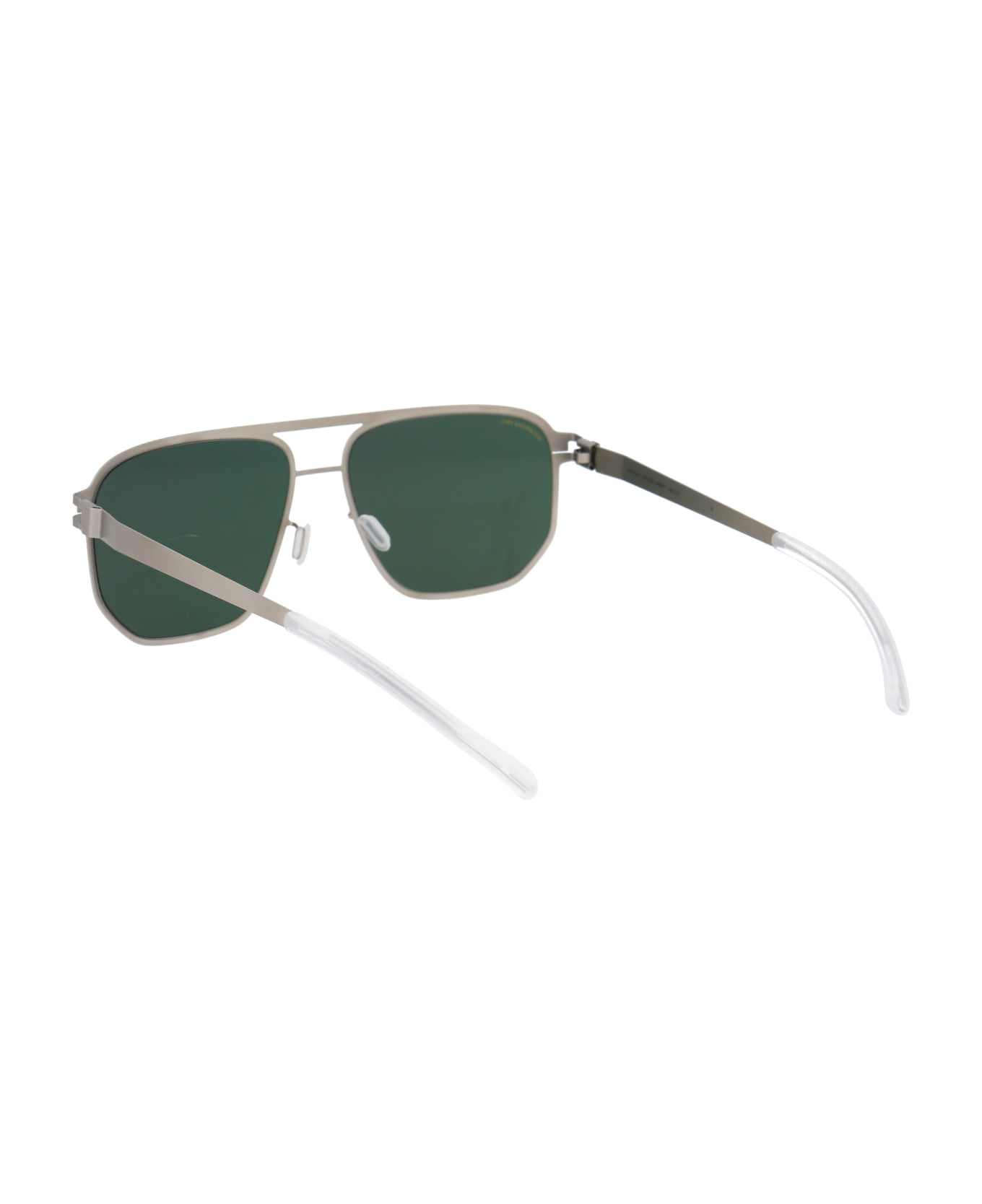 Mykita Perry Sunglasses - 509 Matte Silver/Black Polarized Pro Green