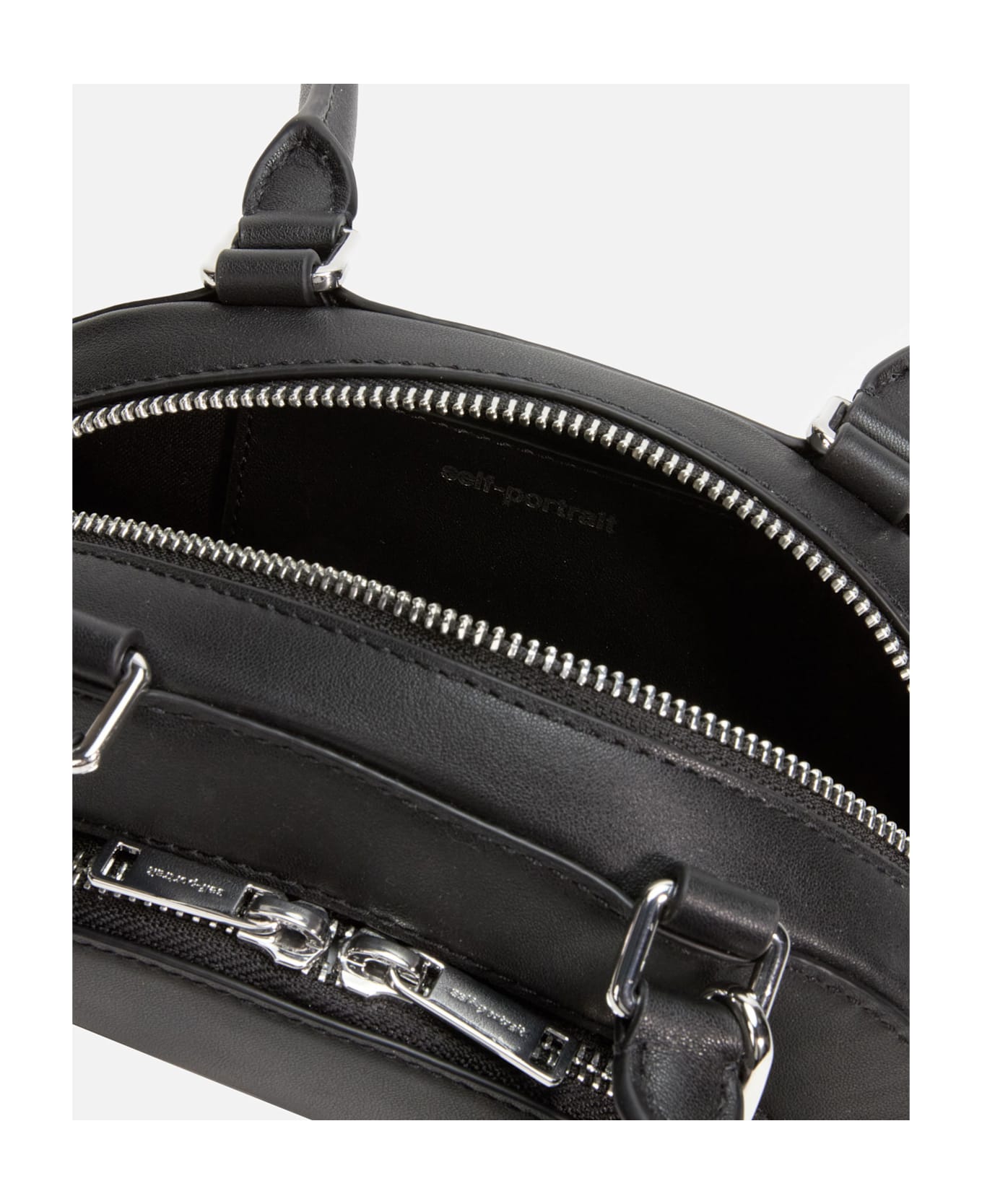 self-portrait Black Leather Mini Shoulder Bag With Charm - Black