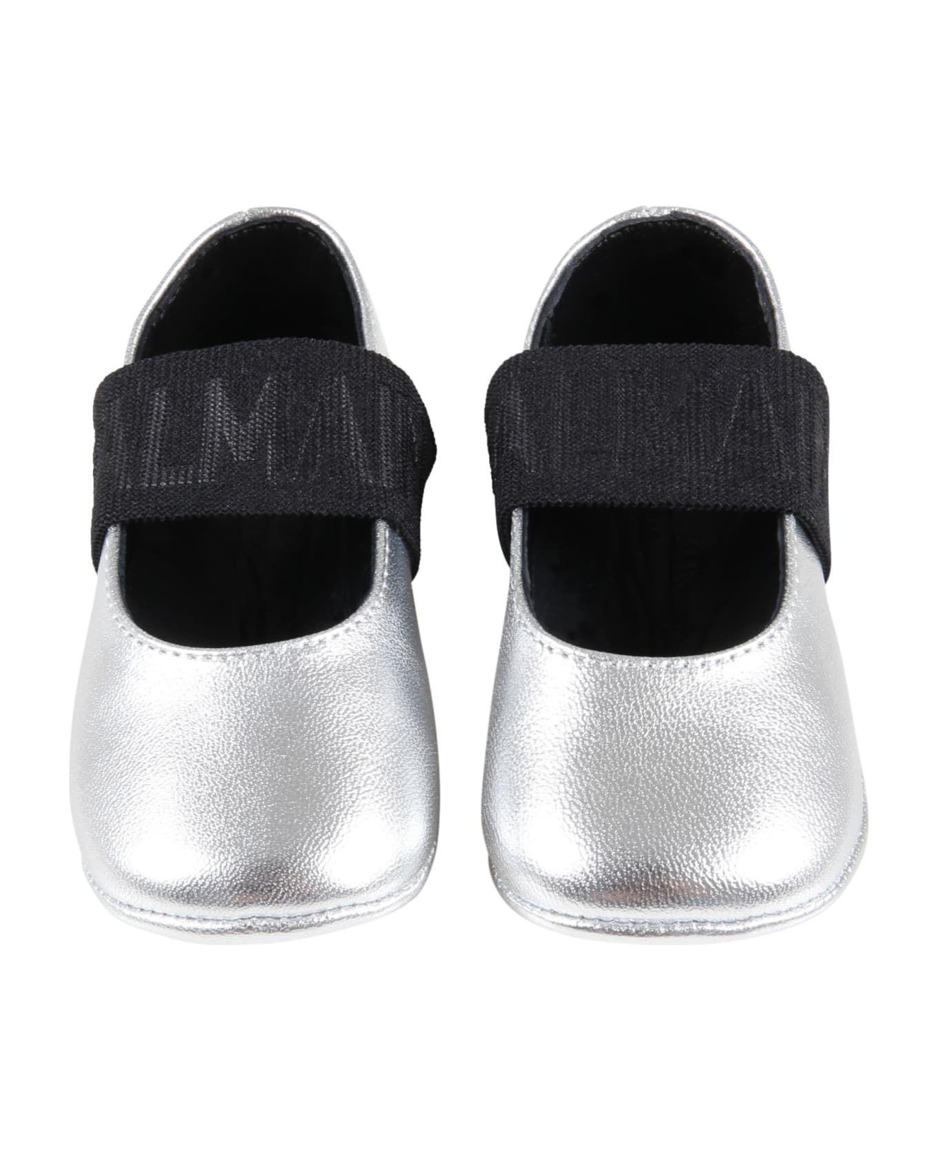 Balmain Silver Ballet Flats For Baby Girl With Logo - Silver