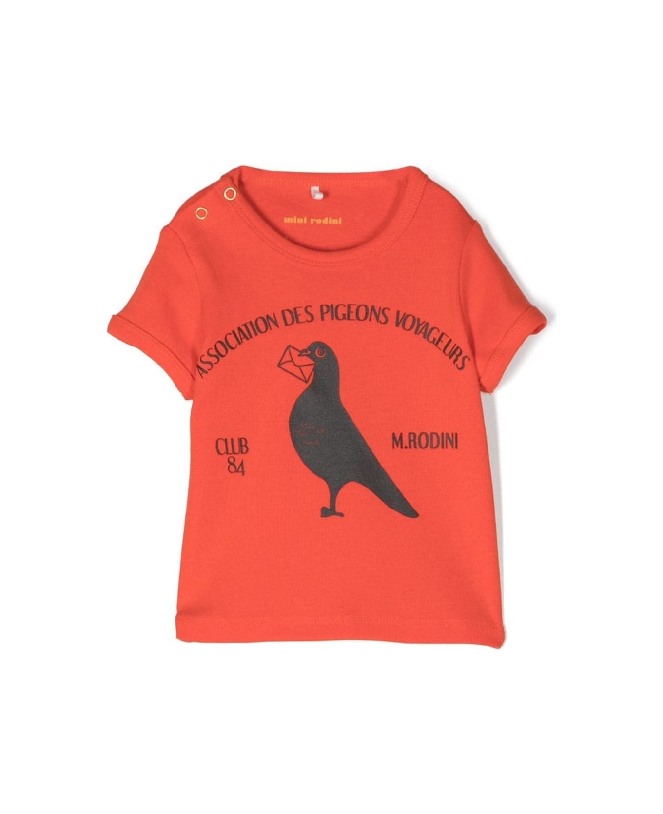 Mini Rodini Red T-shirt With Front Pigeons Print In Cotton Boy - Red Tシャツ＆ポロシャツ