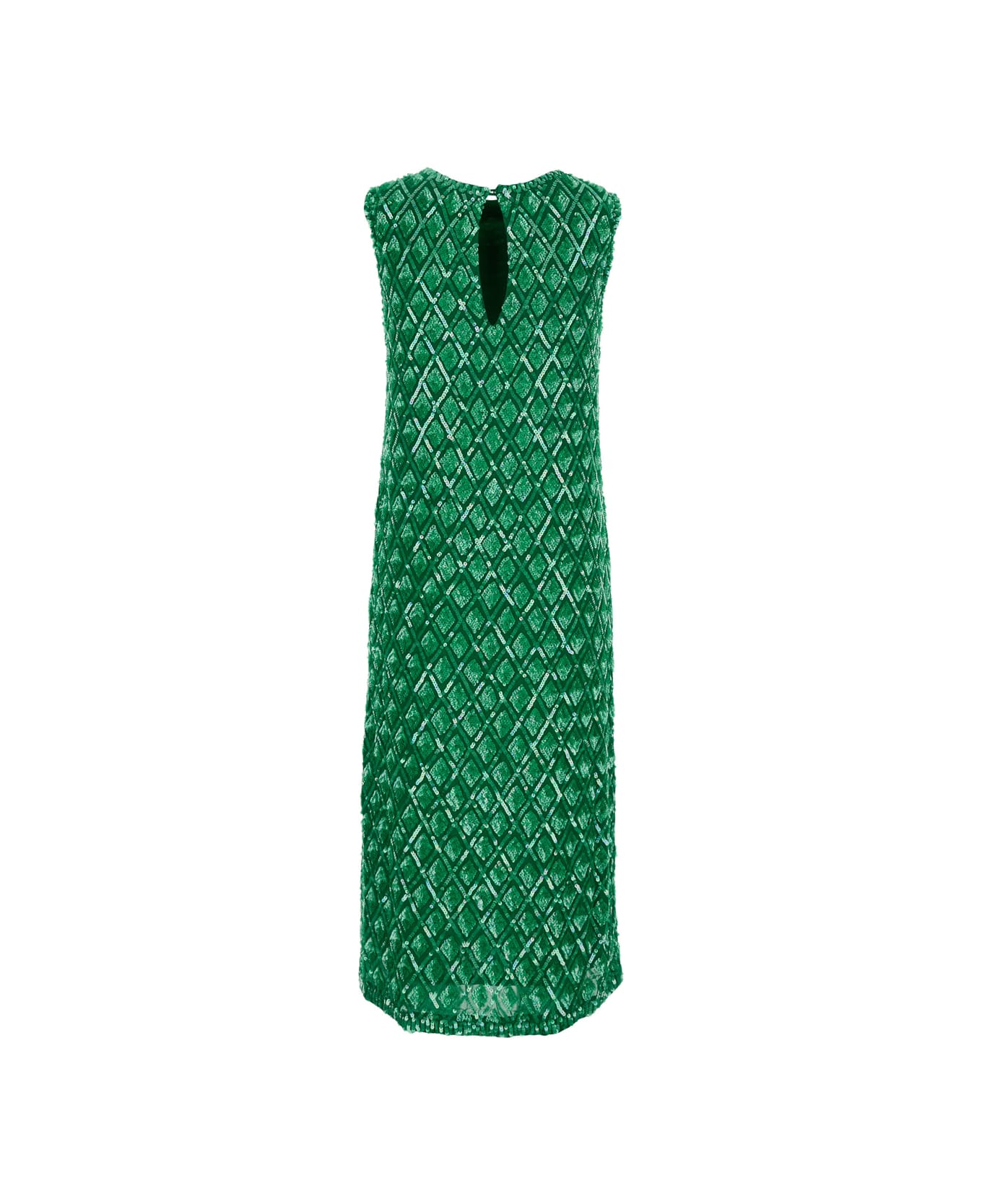 Parosh Green Long Dress With All-over Applied Sequins And Geometric Motif In Tech Fabric Woman - Green