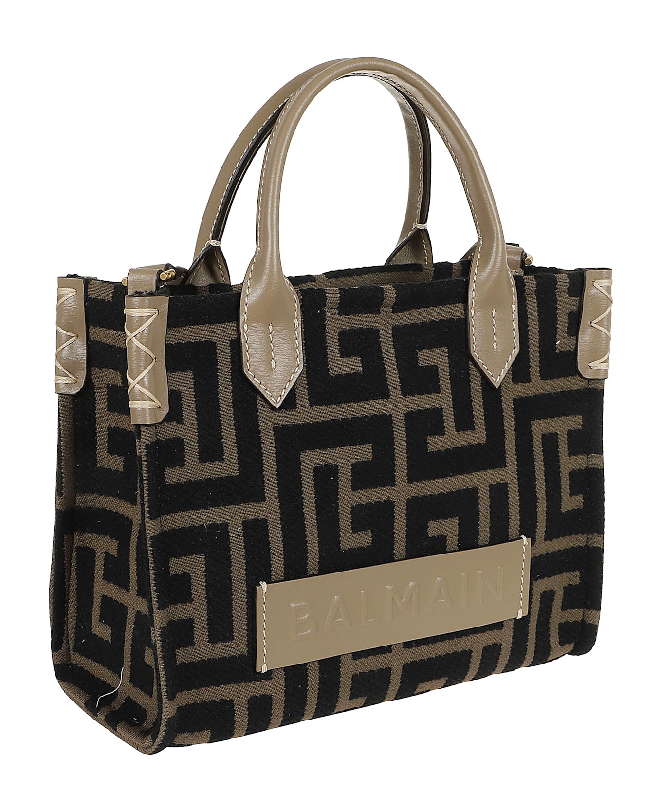 Balmain B-army Shopper Small-monogram Jacquard - Ubk Kaki Noir