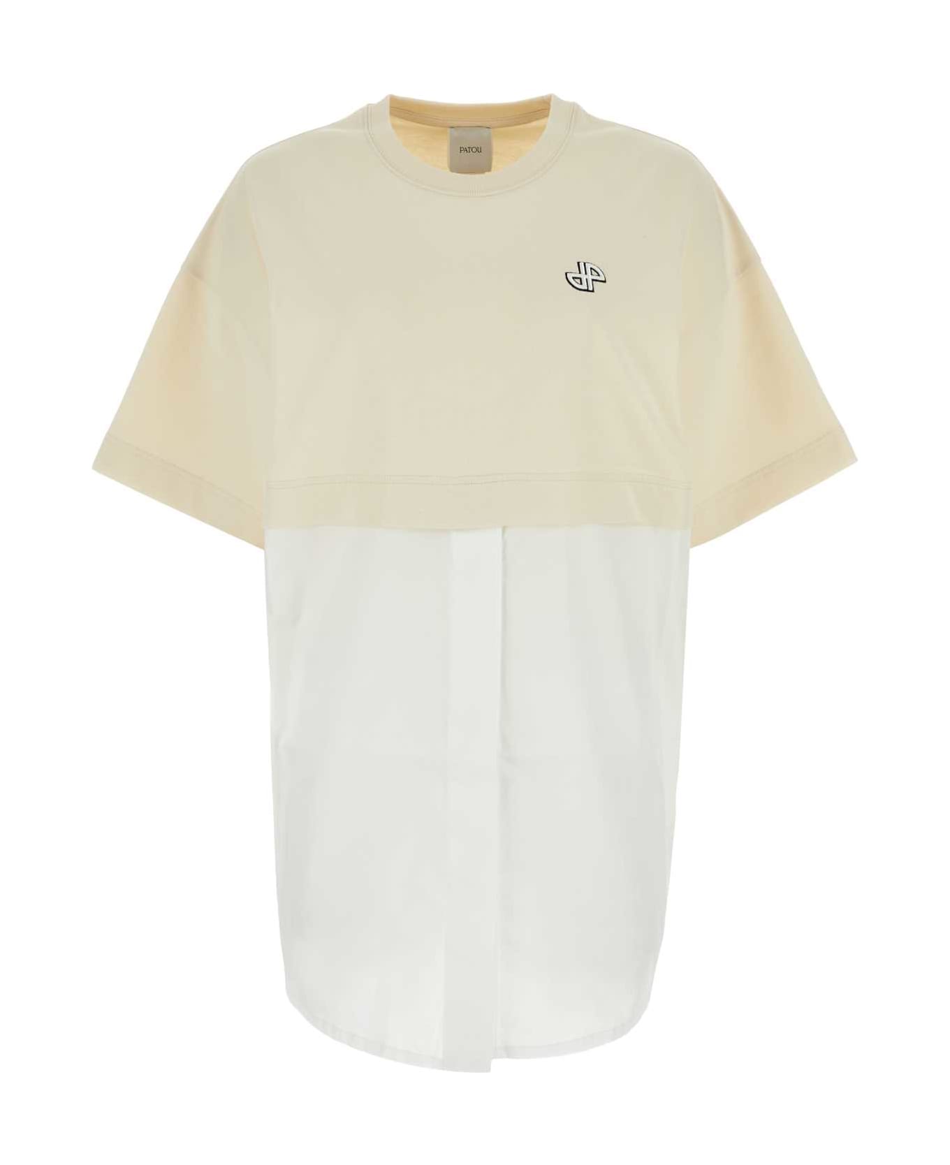 Patou Two-tone Cotton T-shirt Dress - NATURAL