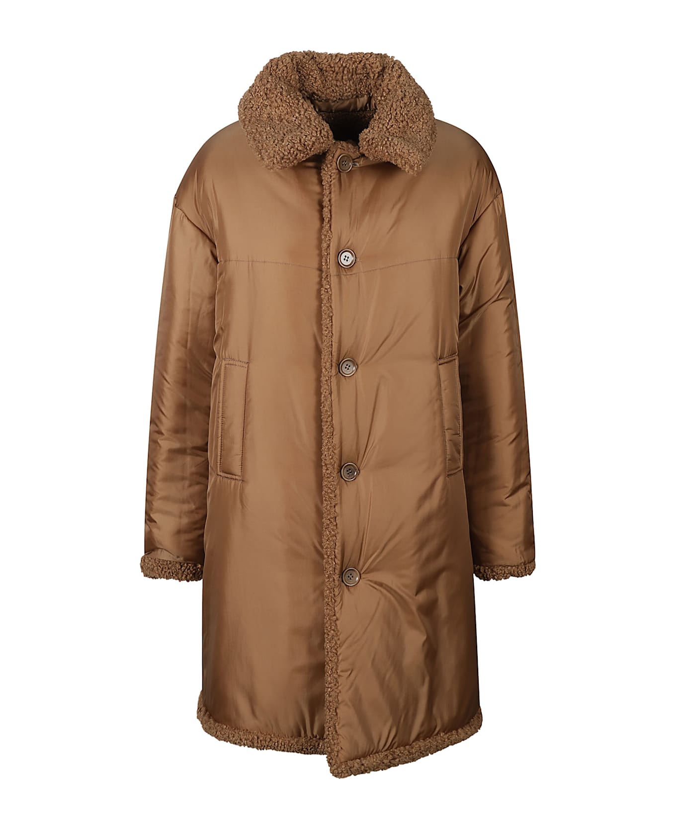 Aspesi 5 Button Knitted Coat - Camel