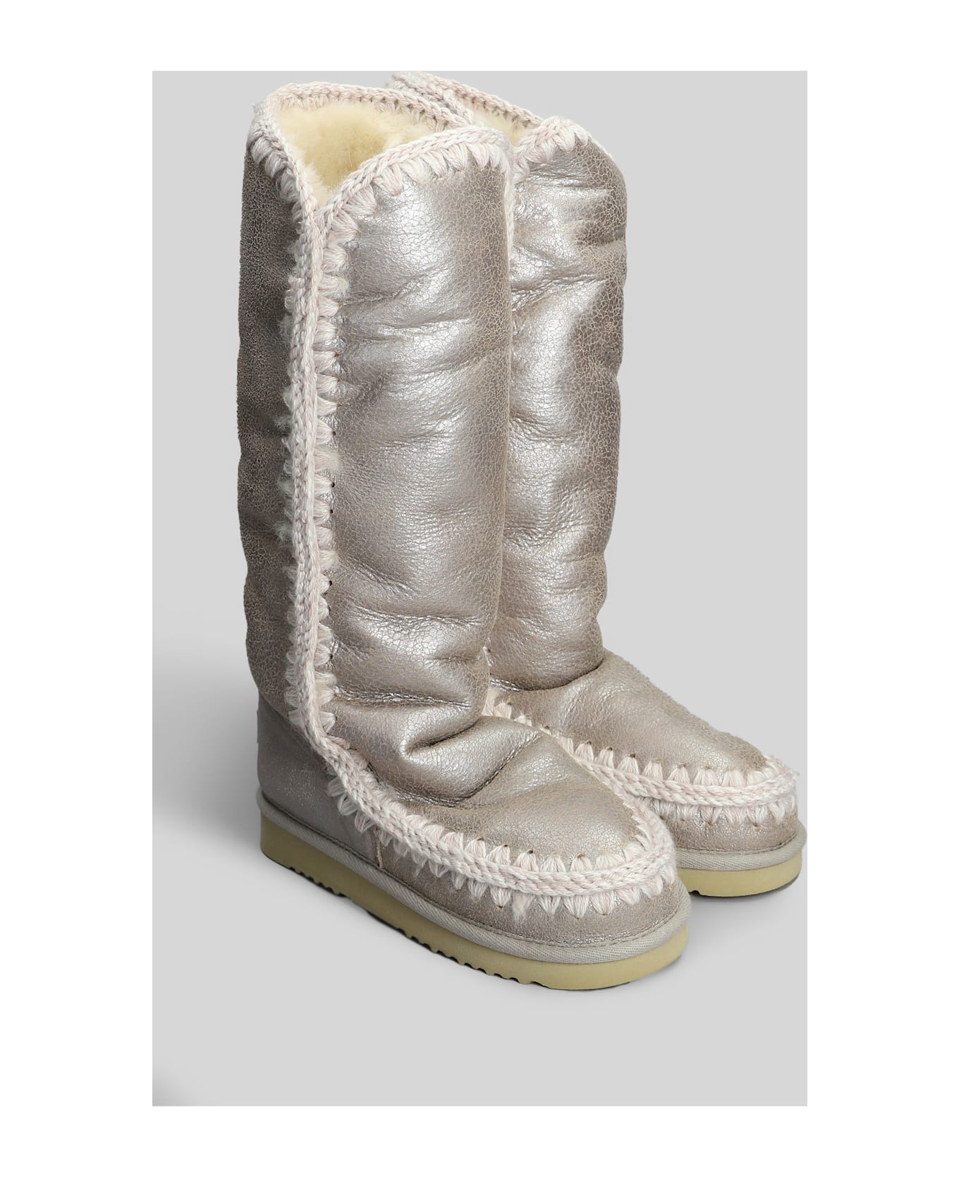 Mou Eskimo 40 Low Heels Boots In Beige Suede - beige