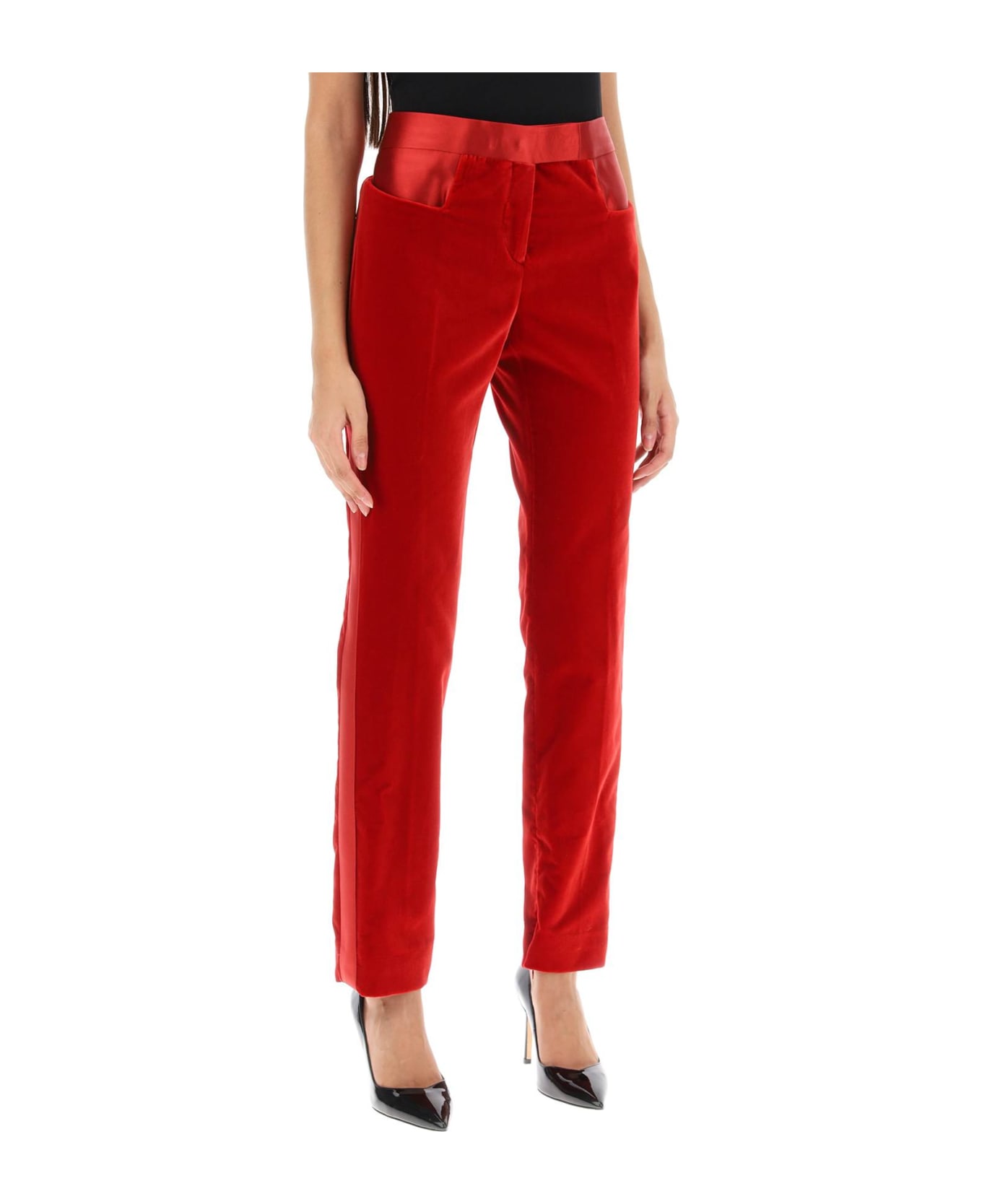 Tom Ford Velvet Pants With Satin Bands - RED (Red)
