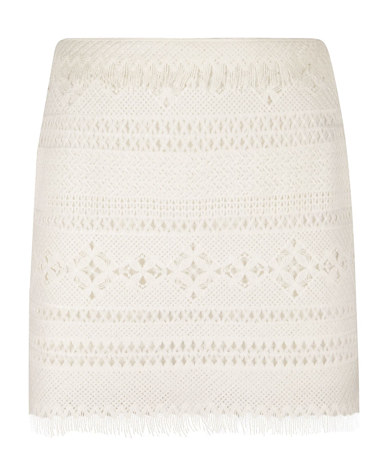 Ermanno Scervino Fringe Edge Pattern Woven Short Skirt - White