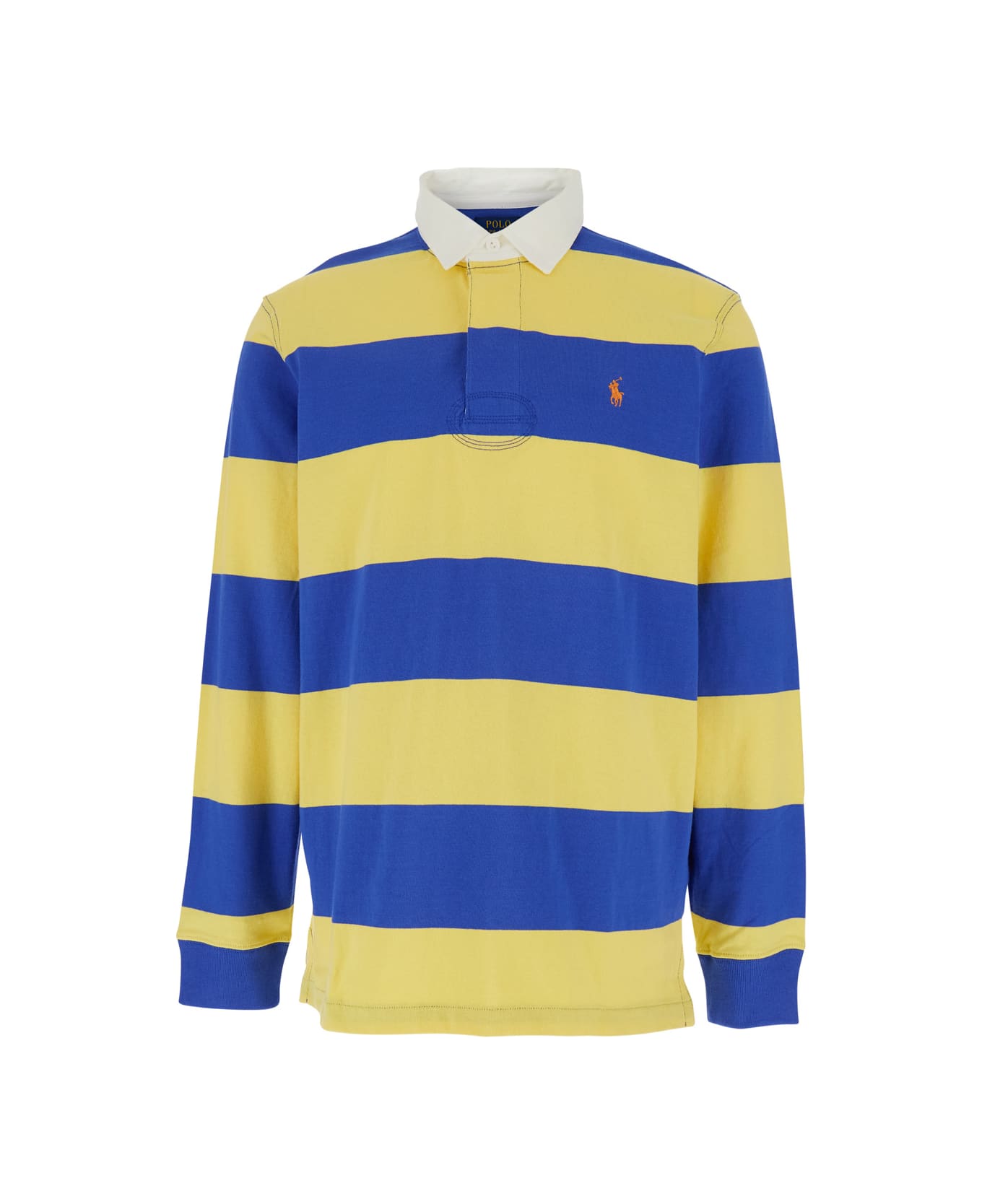 Polo Ralph Lauren Yellow And Blue Polo Shirt With Striped Pattern In Cotton Man Polo Ralph Lauren - Yellow