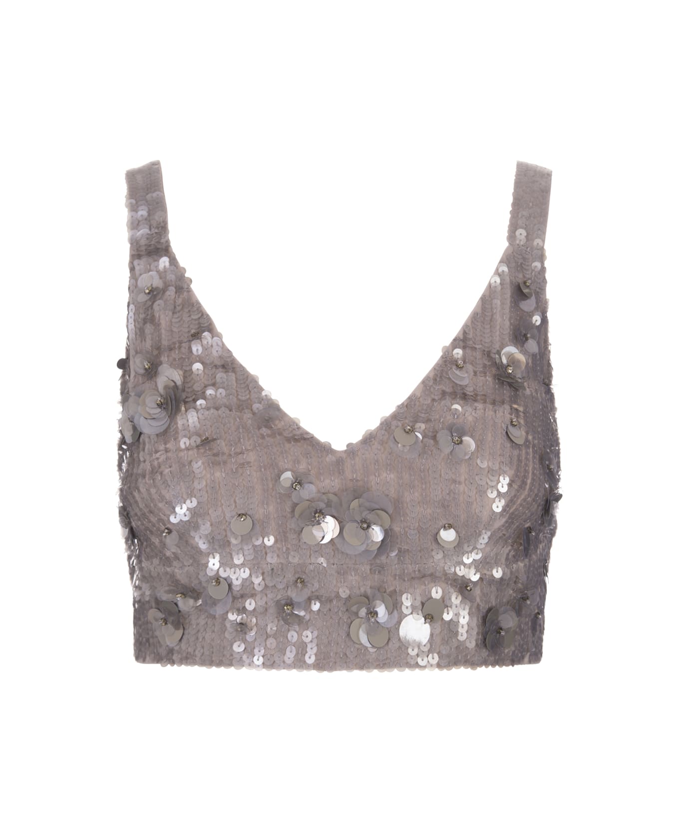 Parosh Grey Glow Full Sequins Crop Top - Grey