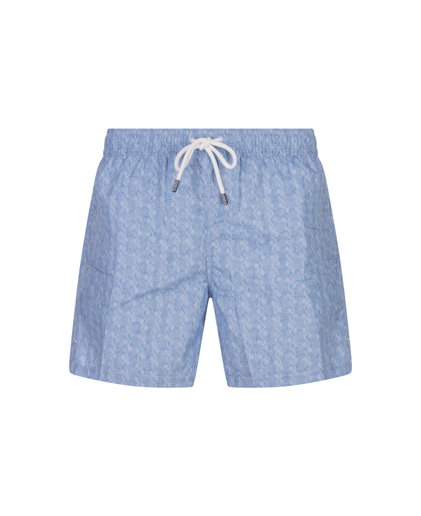 Fedeli Sky Blue Swim Shorts With Micro Pattern - Blue