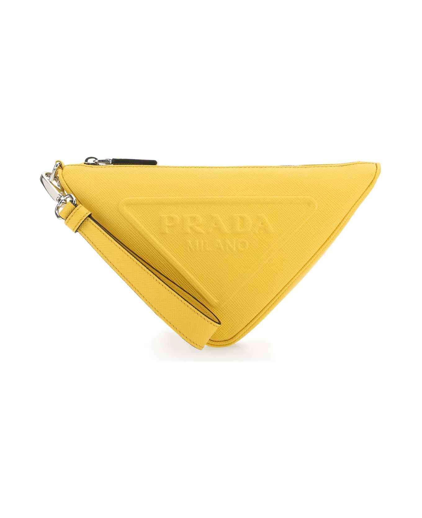 Prada Yellow Leather Triangle Clutch - F0377