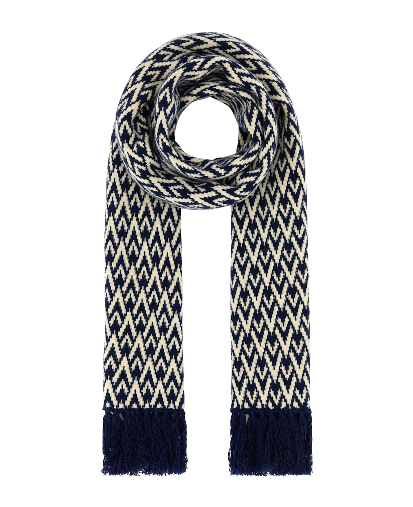 Valentino Garavani Embroidered Wool Toute La V Scarf - NAVYCREMA