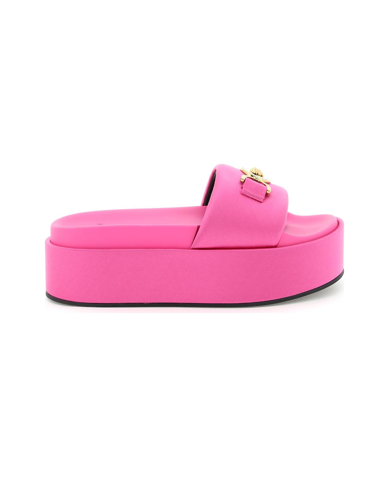 Versace Logoed Satin Platform Slides - Pink Paradise-oro Versace
